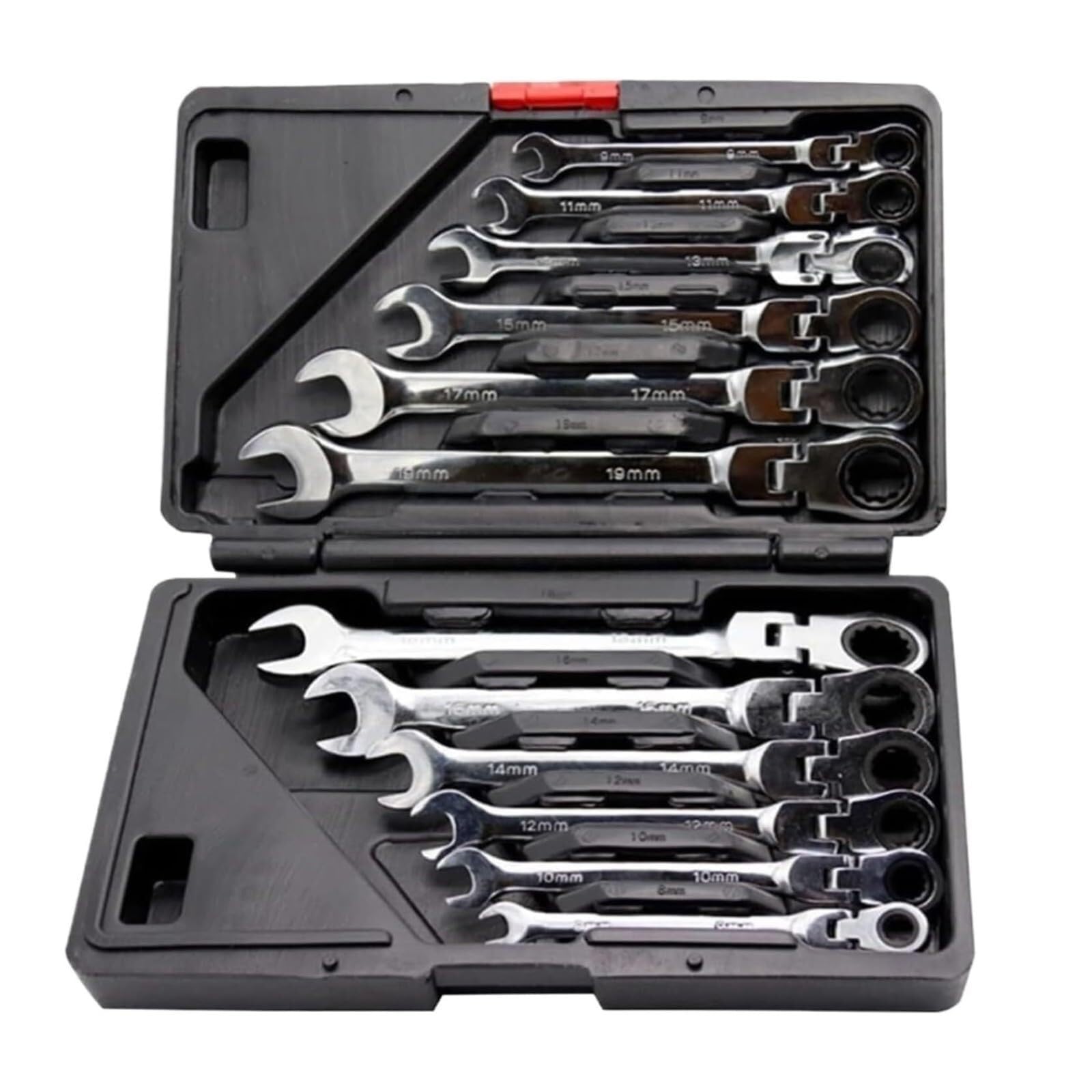 Tool Chest 12pc Flex-Head Ratcheting Wrench Set Quick Access Spanner with Portable Toolbox (12PC. Flex Head Wrench) Toolbox