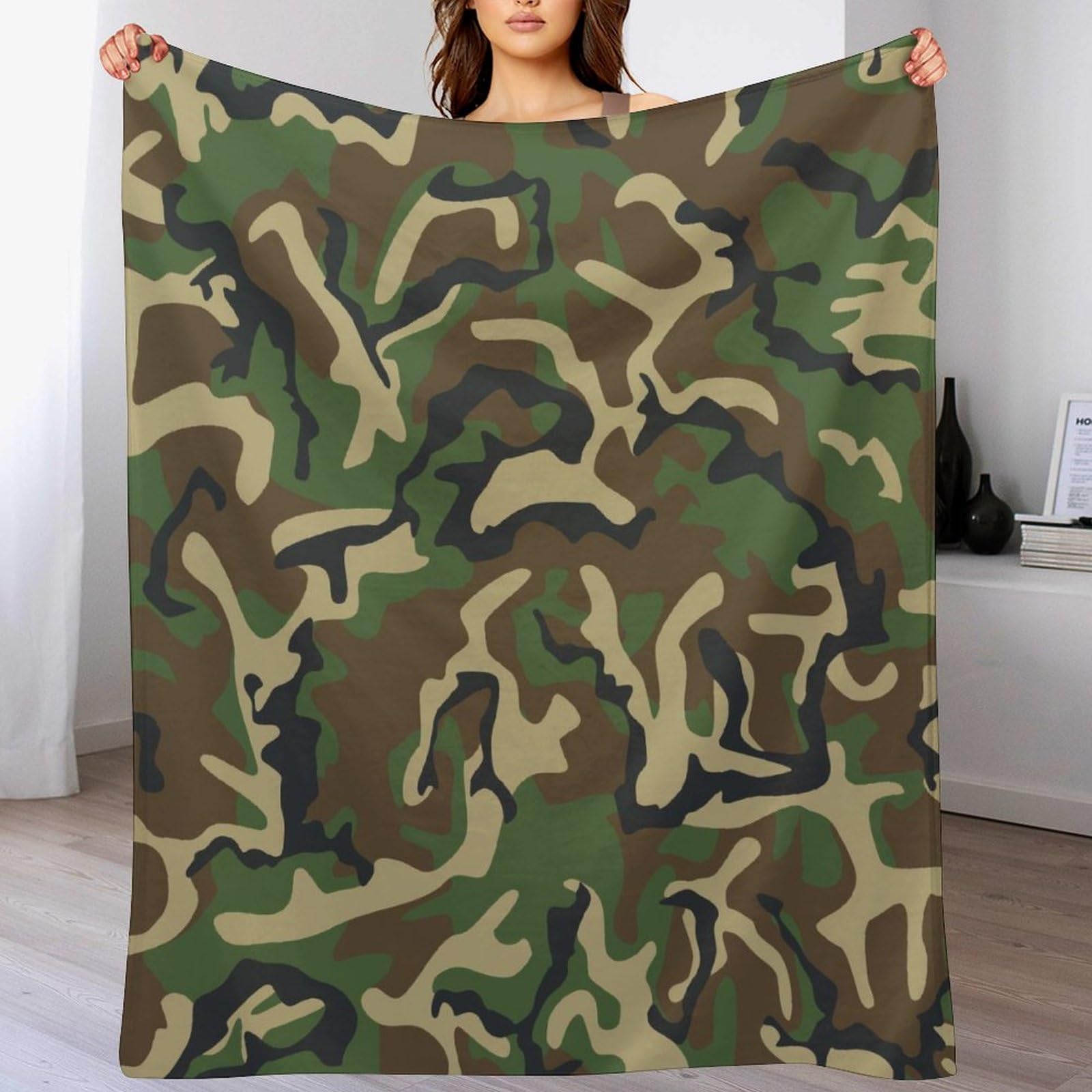 Melbrakin Color566 Army Classic Camouflage Pattern All Season Living Room Flannel Blanket, Dormitory Office Nap Blanket, Travel Beach Blanket, Party Decoration Blanket