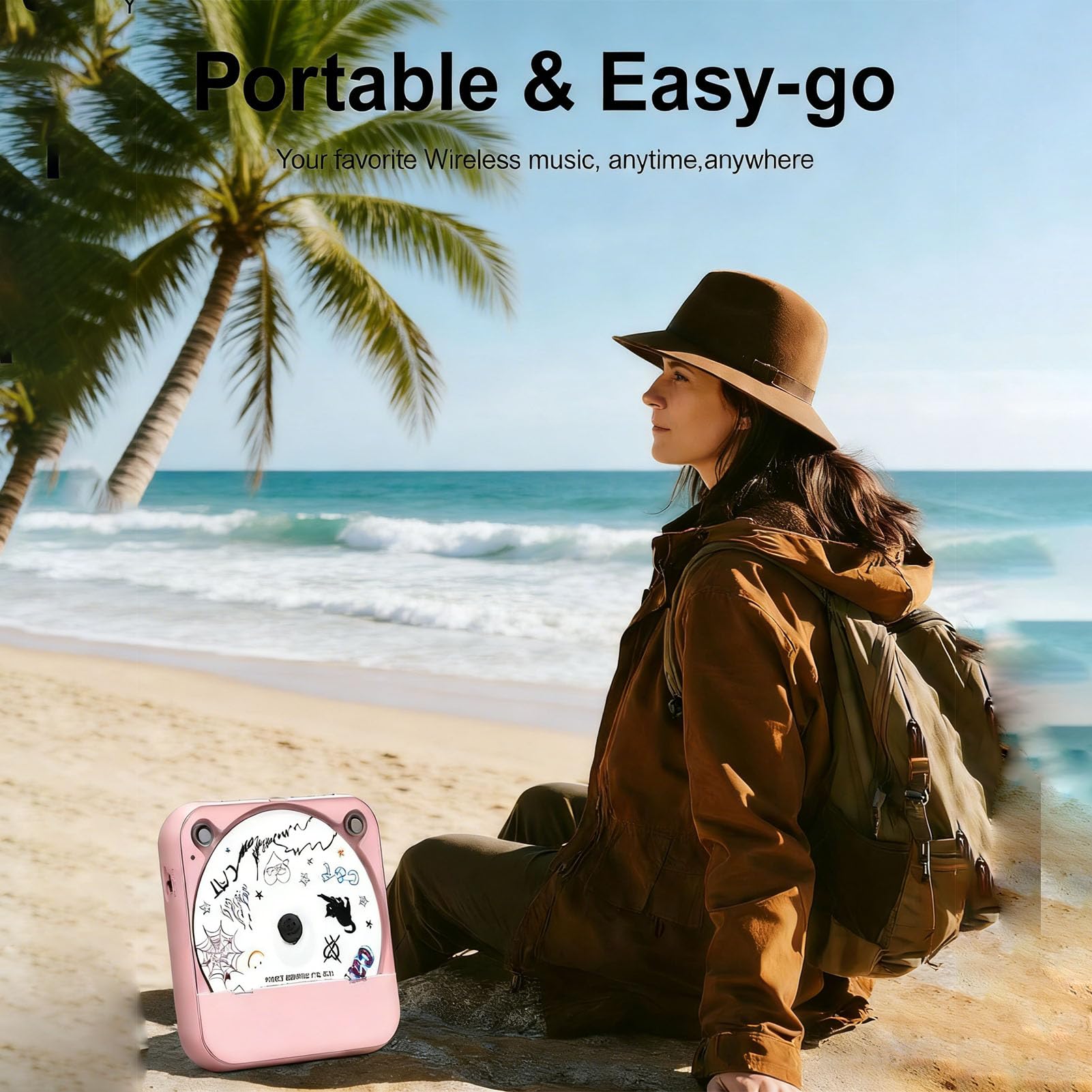 Generic Lettore CD Portatile con Effetti Sonori Sorprendenti Cuffie Ricaricabili Bluetooth 5.3 per Auto di Casa Supporto Esterno CD Ingresso USB AUX per Audiofili (PINK)