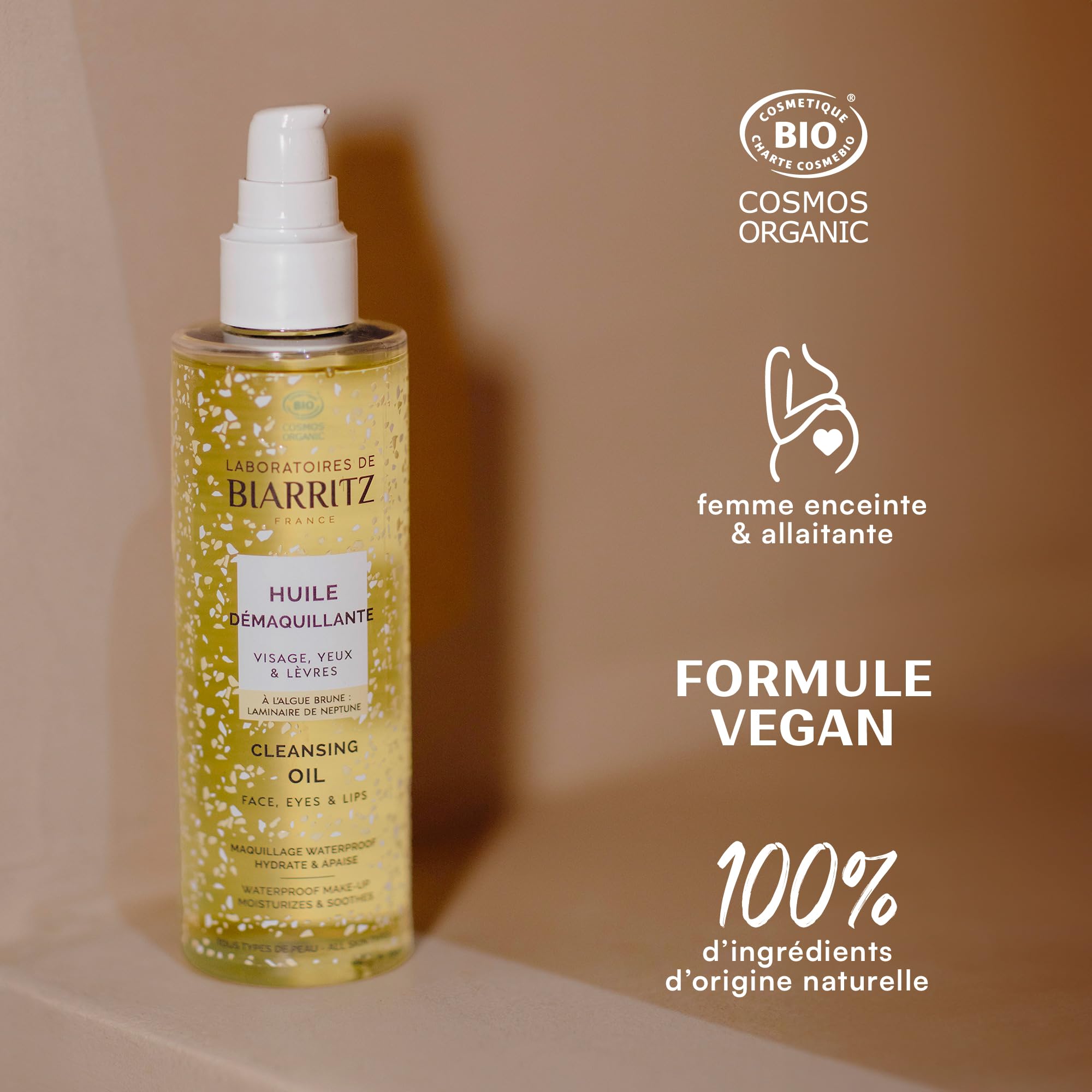 Laboratoires de Biarritz - Huile Démaquillante Visage, Yeux, Lèvres - Démaquille, Hydrate et Apaise - Efficace sur Maquillage Waterproof - Certifiée Bio - Formule Vegan - Fabriquée en France - 200 ml
