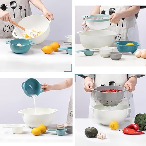 Miniatura 4 de Tazones de mezcla para cocina, juego de 13 cuencos de plástico para anidar, incluye 2 tazones para mezclar, 1 colador, 1 tamiz, 4 tazas medidoras, 5