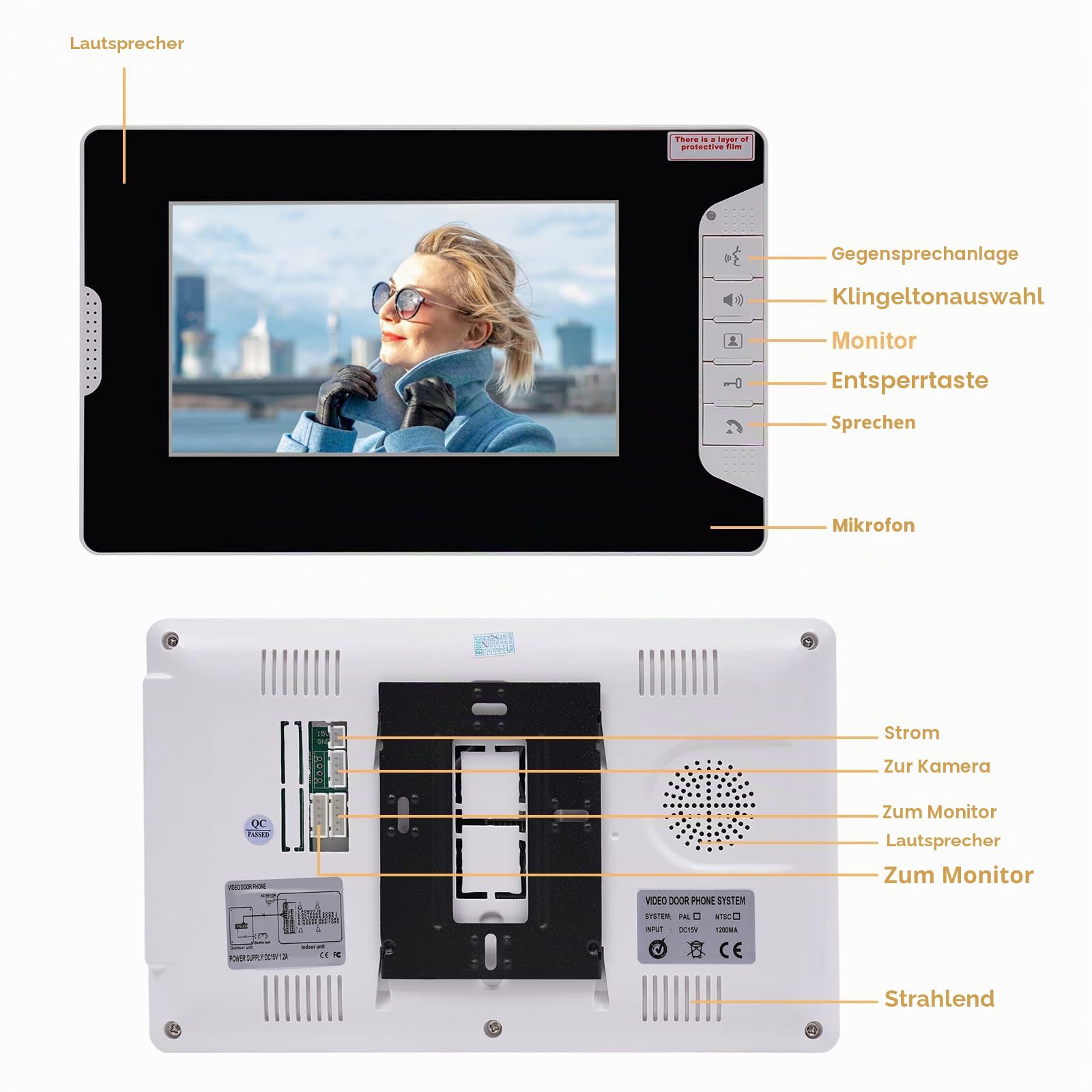 7" 2-Haus Video TüRsprechanlage Gegensprechanlage Mit Monitor TüRklingel Kamera Draht Klingel Sprechanlage Monitors LCD TüR TüRsprechanlageklingelanlage AußEnkamera TÜRsprechanlage Heimvideo Intercom