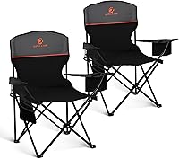 LET'S CAMP 2-Pack Folding Camping Chairs with 3-Can Cooler Bag, Cup Holder & Side Pockets - 225 lbs Capacity, Portable for Camp, Beach, Picnic (Black)