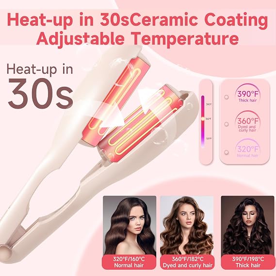Hair Crimper Waver, 1.45 Dual Barrel S Waver for Beach Waves, Ceramic Curling Iron, Effortless Hair Waving Tool for Women