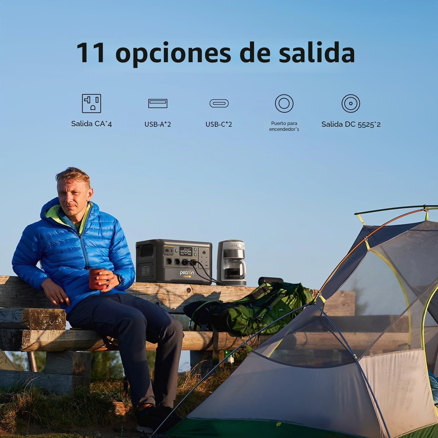 Estación eléctrica portátil F3000LFP Pecron, 4 enchufes AC 3600W/3072Wh generador solar, batería LiFePO4 carga rápida para uso doméstico