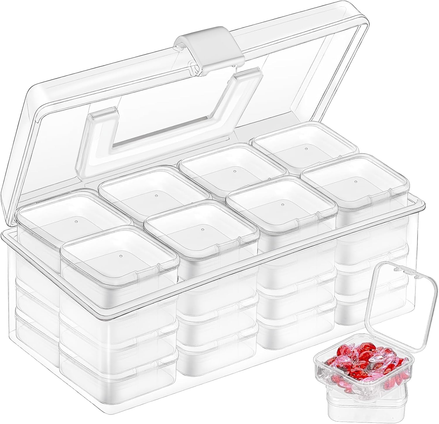 Xygobla 33Pcs Bead Organiser Storage Box, Small Plastic Organiser Box Clear Clay Beads Storage Containers Case with Hinged Lid, Storage System for Beads, Jewellery Making, DIY Tools & Small Parts