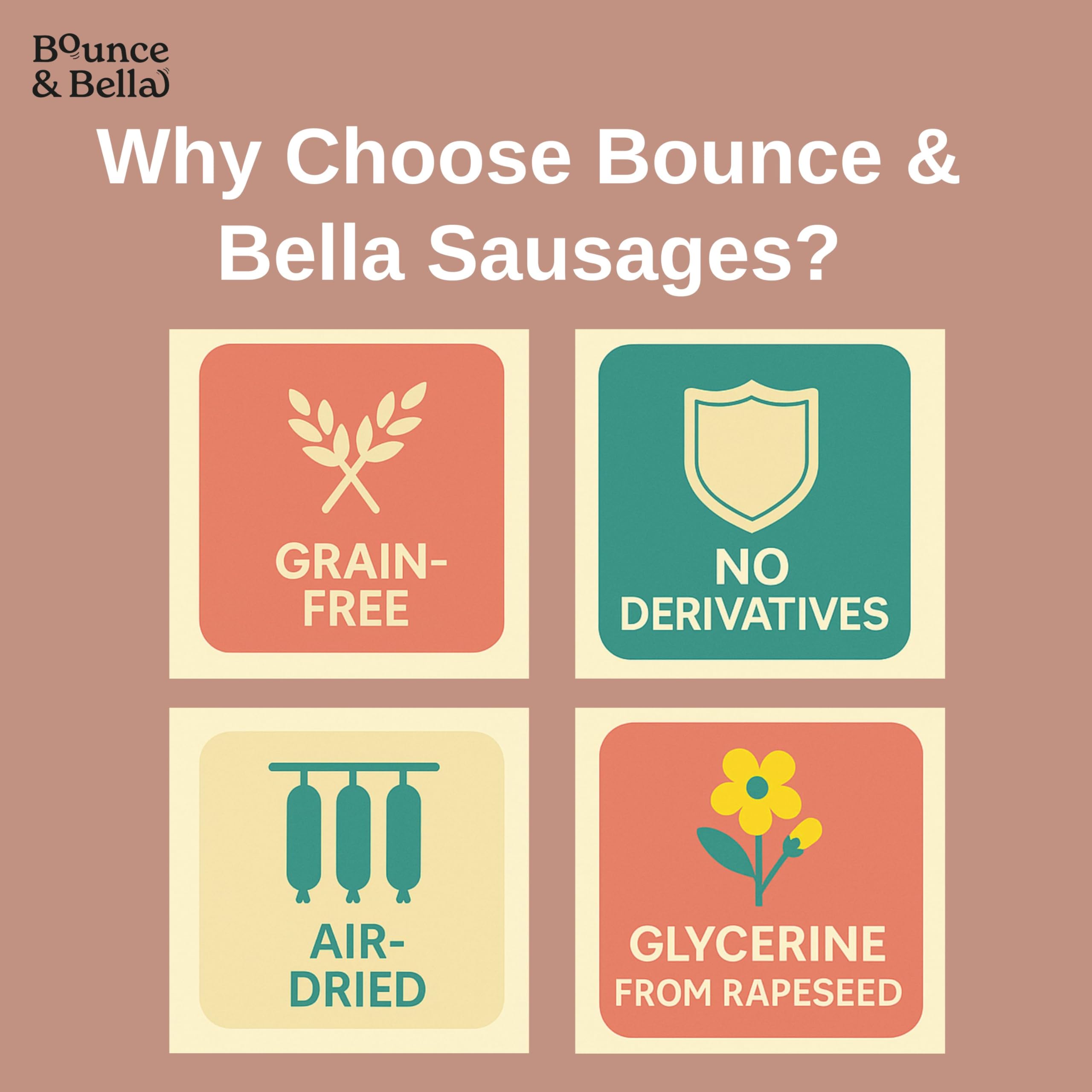 Bounce & Bella Gourmet Dog Sausages - Beef with Sweet Potato & Spinach - Air-Dried Dog Treats - Grain-Free, No Derivatives - 200g - Image 2