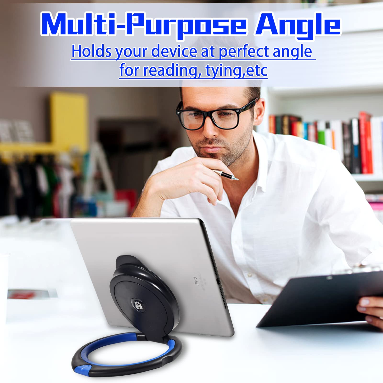 Tablet Stand Adjustable Universal Tablet Hand Strap Holder, 360 Degrees Handle Grip Compatible with iPad Pro 9.7/10.5, Air Mini Surface Pro, Samsung Huawei Tablet (Bule)