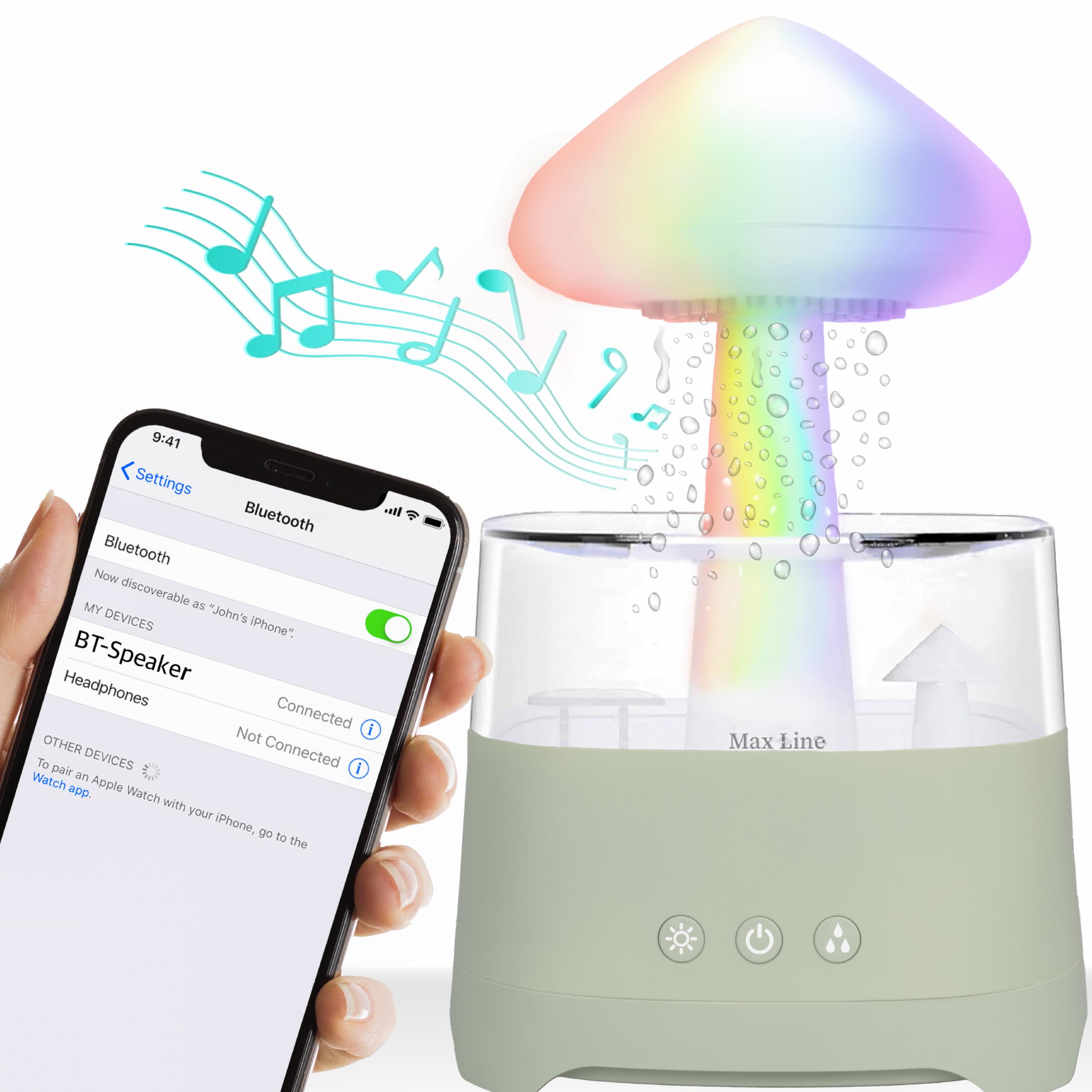 Rain Cloud Humidifier Water Drip Bluetooth Speaker, Mushroom Aromatherapy Essential oils Diffuser with 7 LED Night Light - Gloomy rainfall & raindrops relaxing sound for deep sleep in Bedroom (Green)