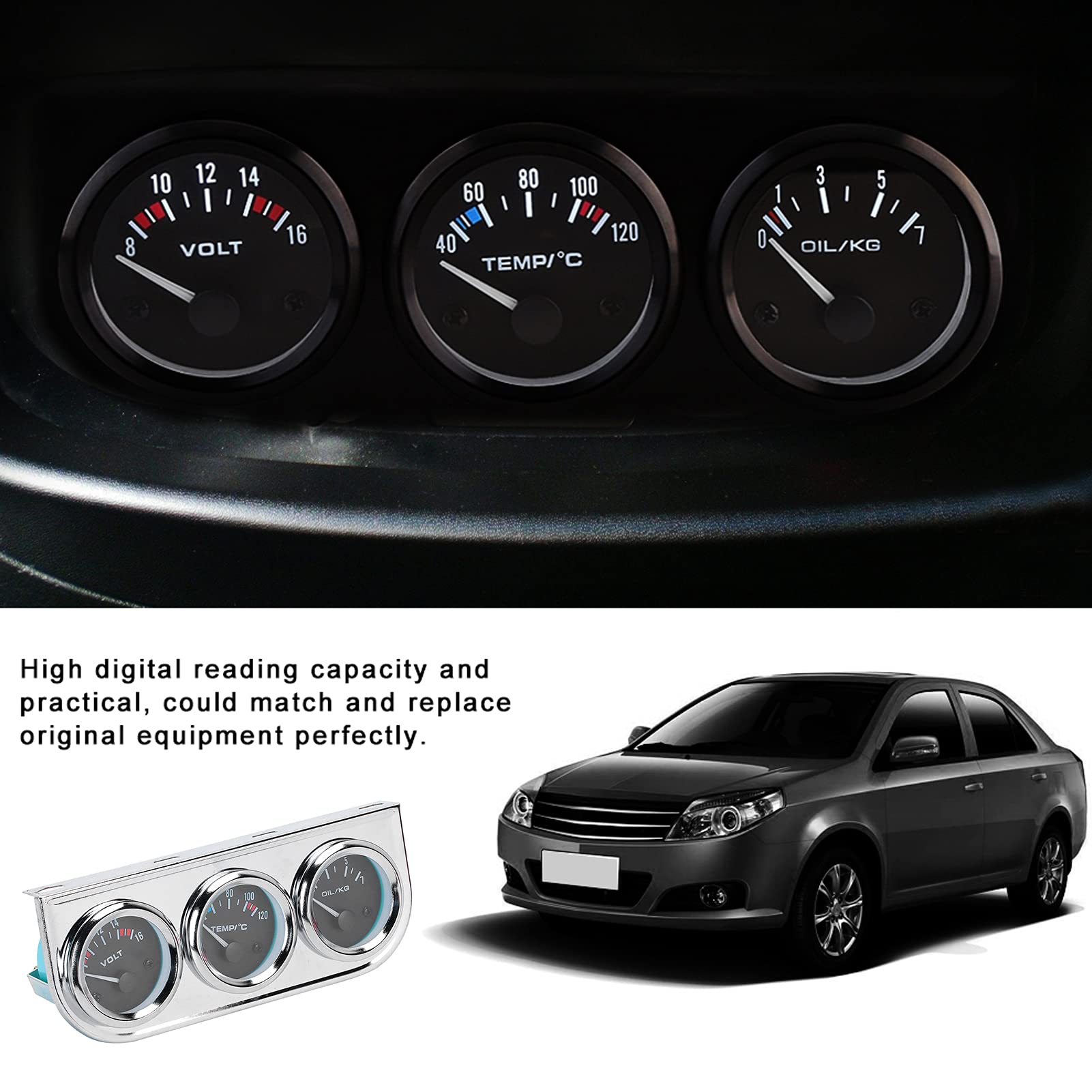 Medidor de Coche 3 en 1 de 52 Mm Voltímetro del Medidor de Temperatura del Agua del Medidor de Presión de Aceite 12V Coche General