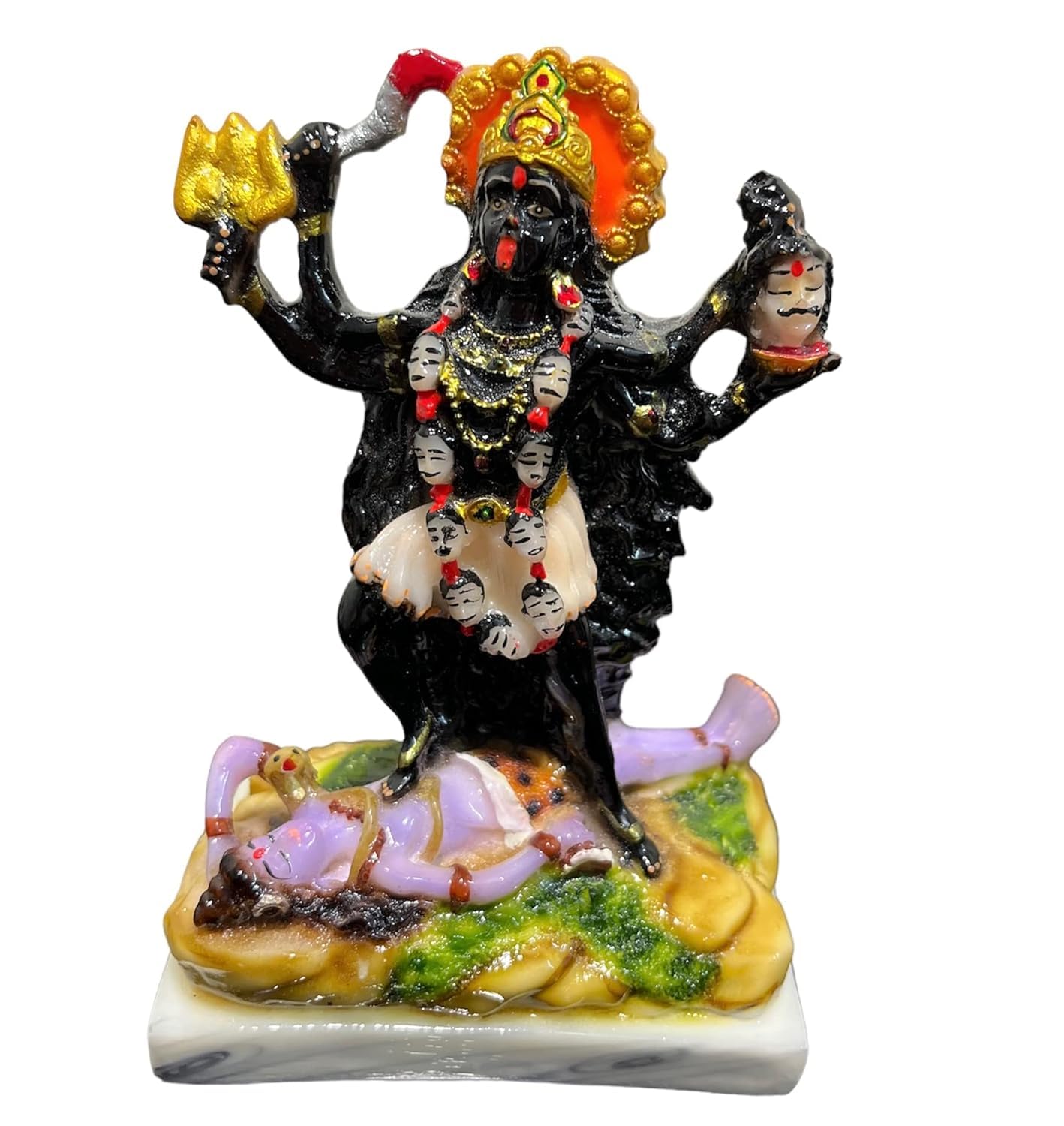 Mata Kali/Kaali/Maa Kalka Black Marble Statue Idol | 5.5 Inch Handcrafted Murti for Pooja Room & Gifts | Intricate Marble Powder Sculpture | Spiritual Decor Showpiece