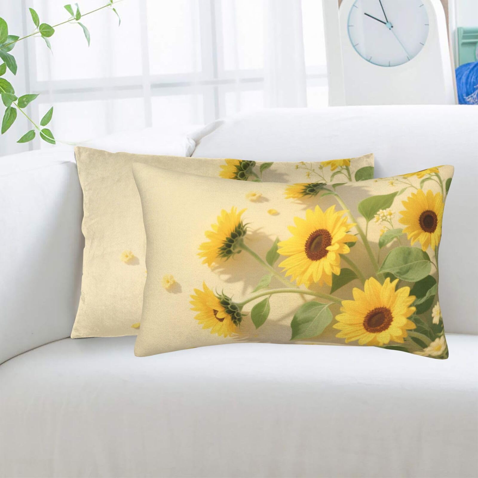 2 Pack Standard Pillowcases Sets, Ultra Soft Comfort Microfiber Plush Pillow Cases Sunflower Leaf Decorative Throw Pillow Cover with Hidden Zipper for Bedroom, Sofa, Couch,14"X20"