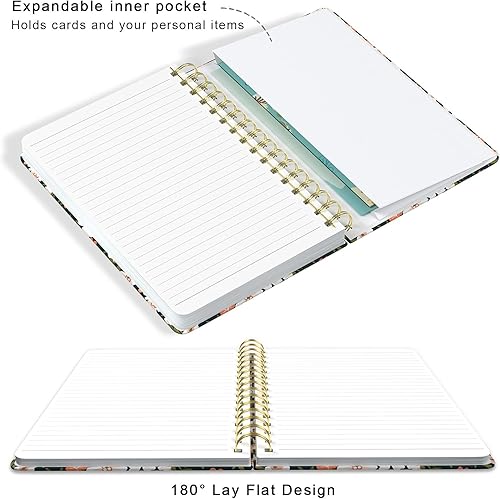 Miniatura 4 de Cuaderno de espiral con tapa dura para mujer, 8.4 x 6 pulgadas, 160 páginas de papel grueso, bonitos cuadernos estéticos florales a rayas