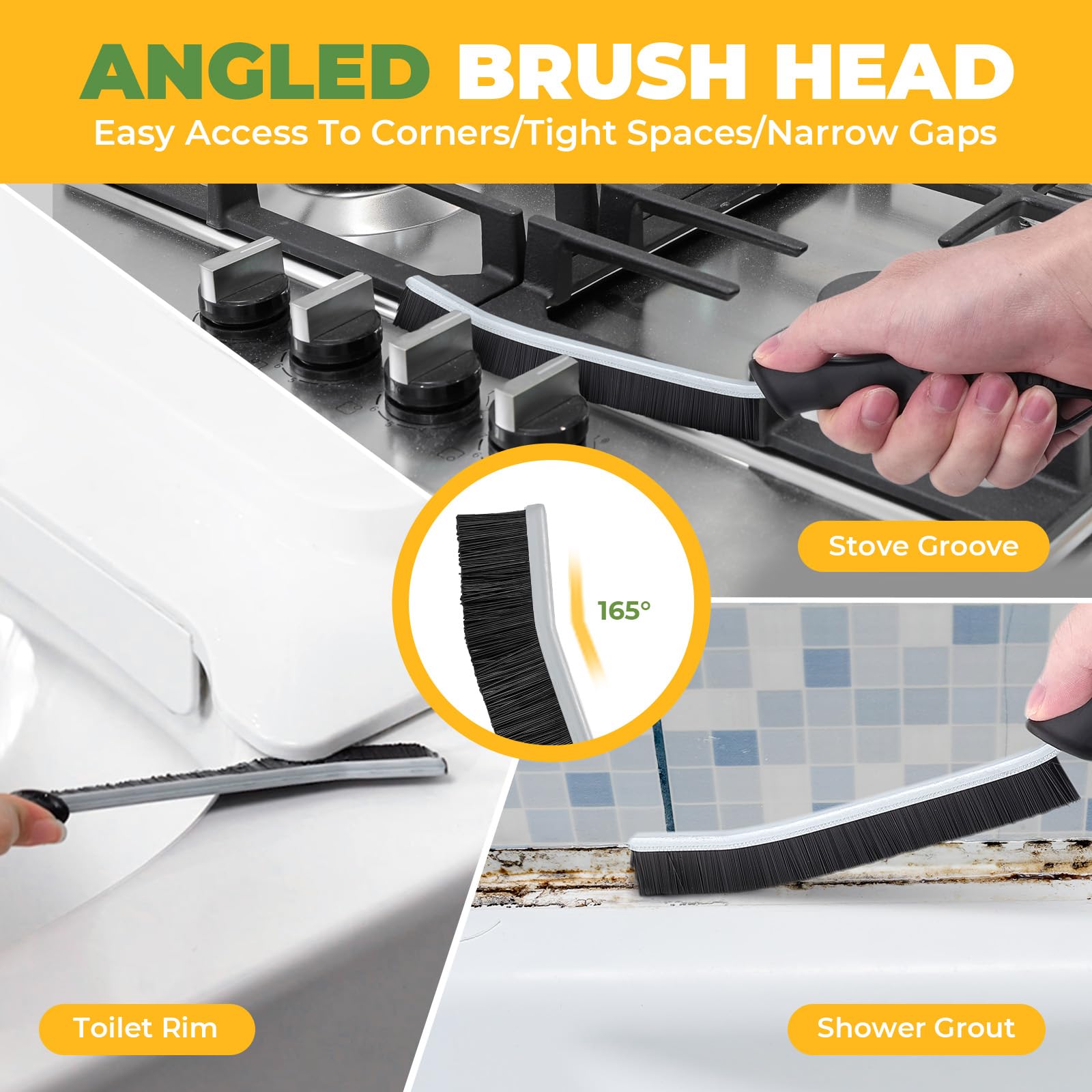 KMOSENIA KMOSENIA Cleaning Brush - Hard Bristle Crevice Cleaning Brush, Grout Cleaning Brush, Scrub Brush for Bathroom Tiles, Gap Cleaner Brush, Cleaning Supplies for Kitchen Toilet Window Track (3, Black) in use