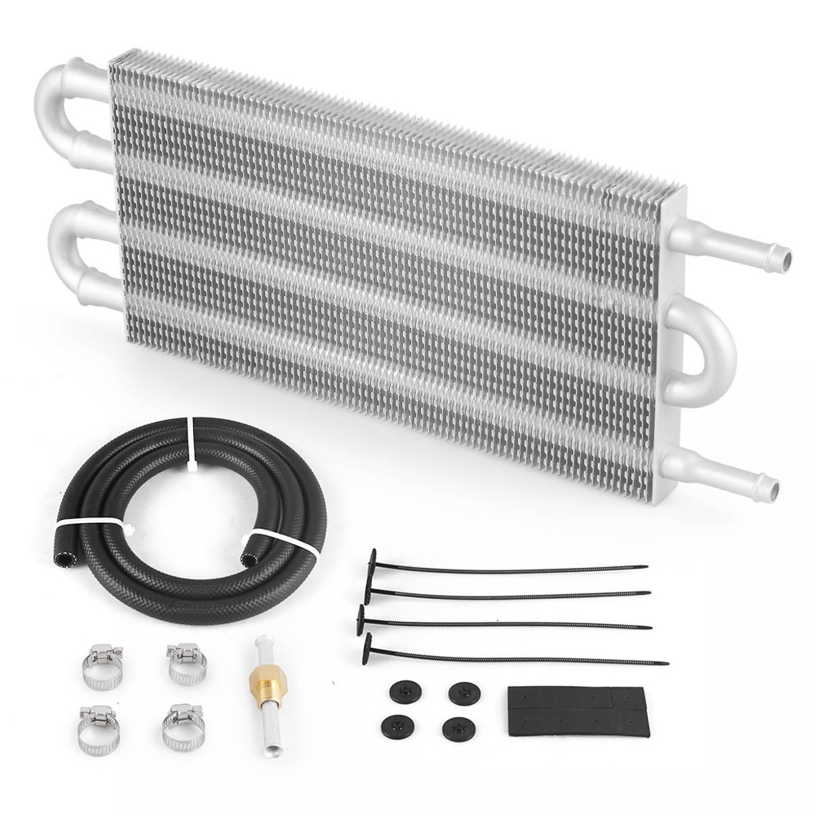 4 Row 6 Row 8 Row Universal Aluminum Remote Transmission Oil Cooler Auto-Manual Radiator Converter Kit Transmission Oil Cooler(4 Row Silver)
