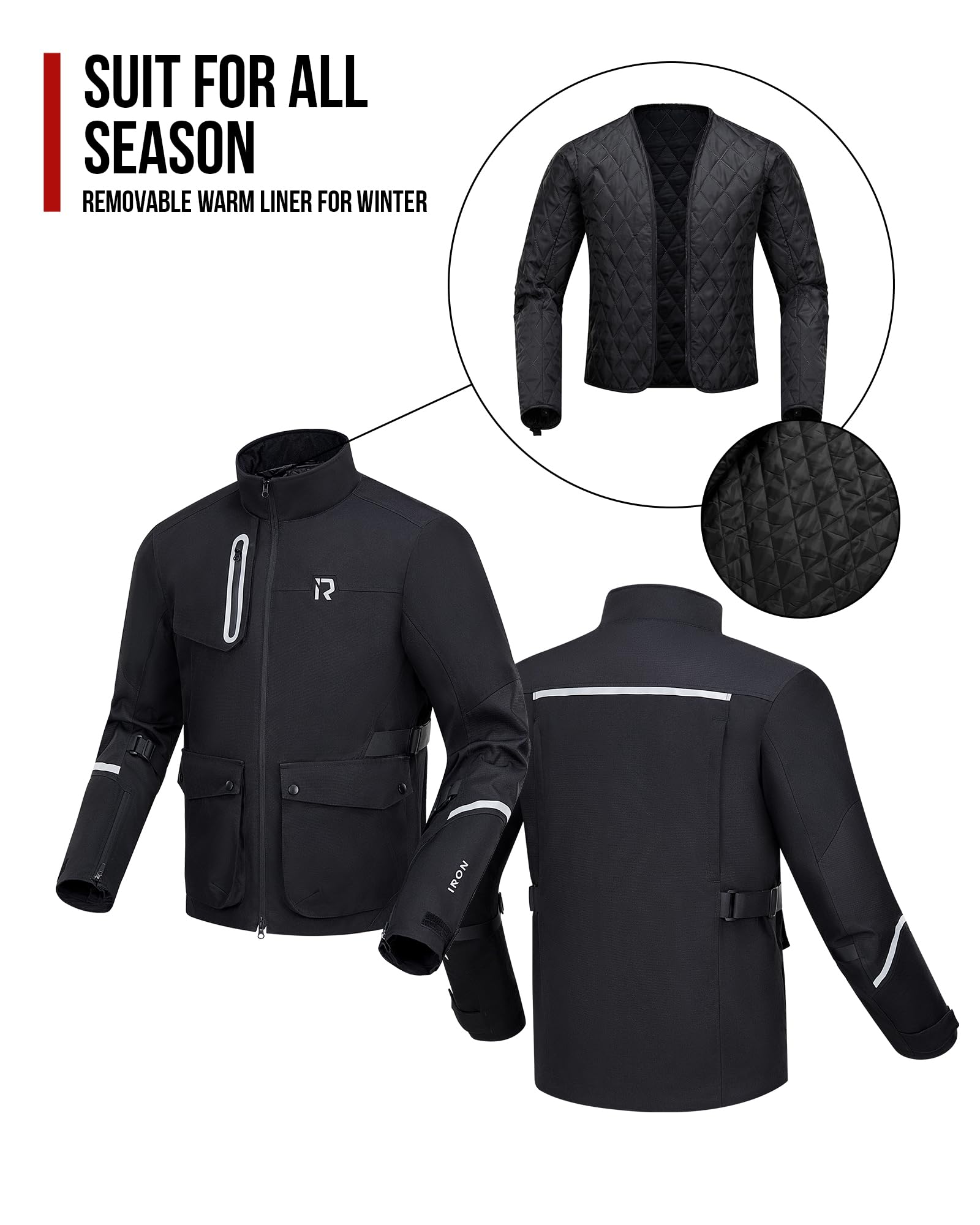RIDEIRON Motorradjacke Herren mit CE-protektoren,Motorrad jacke Winter Herausnehmbarem Futter zum Schutz vor Kälte und Wind für alle Jahreszeiten