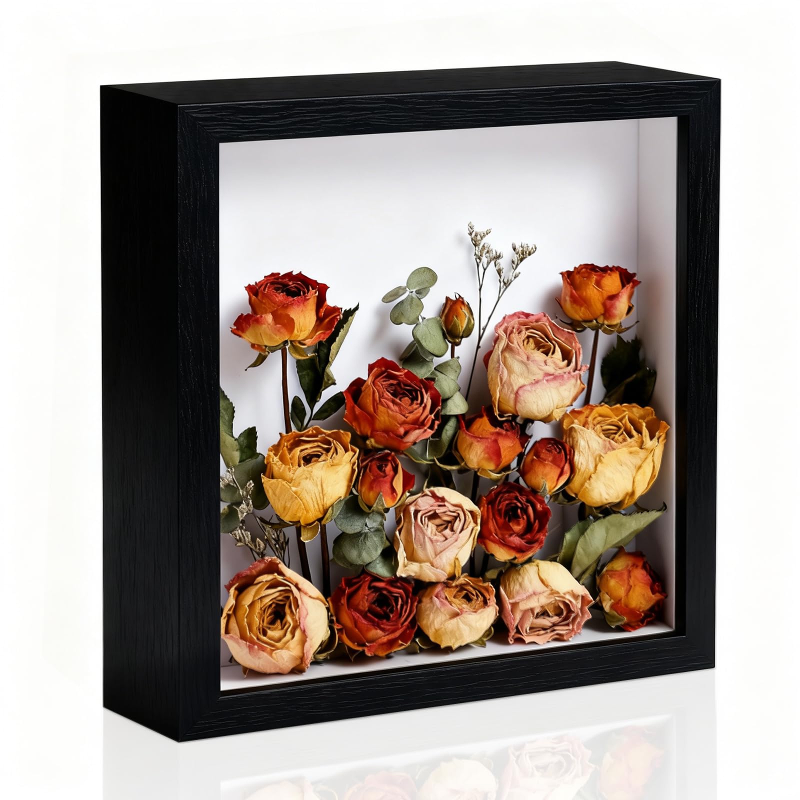 WenYa 8x8 Shadow Box Frame, 22.1x22.1cm 3D Photo Frame, Memory Box Frame for Memorabilia, Photos, Awards, Medals and Crafts (Black, 8x8-Hollow 3cm)