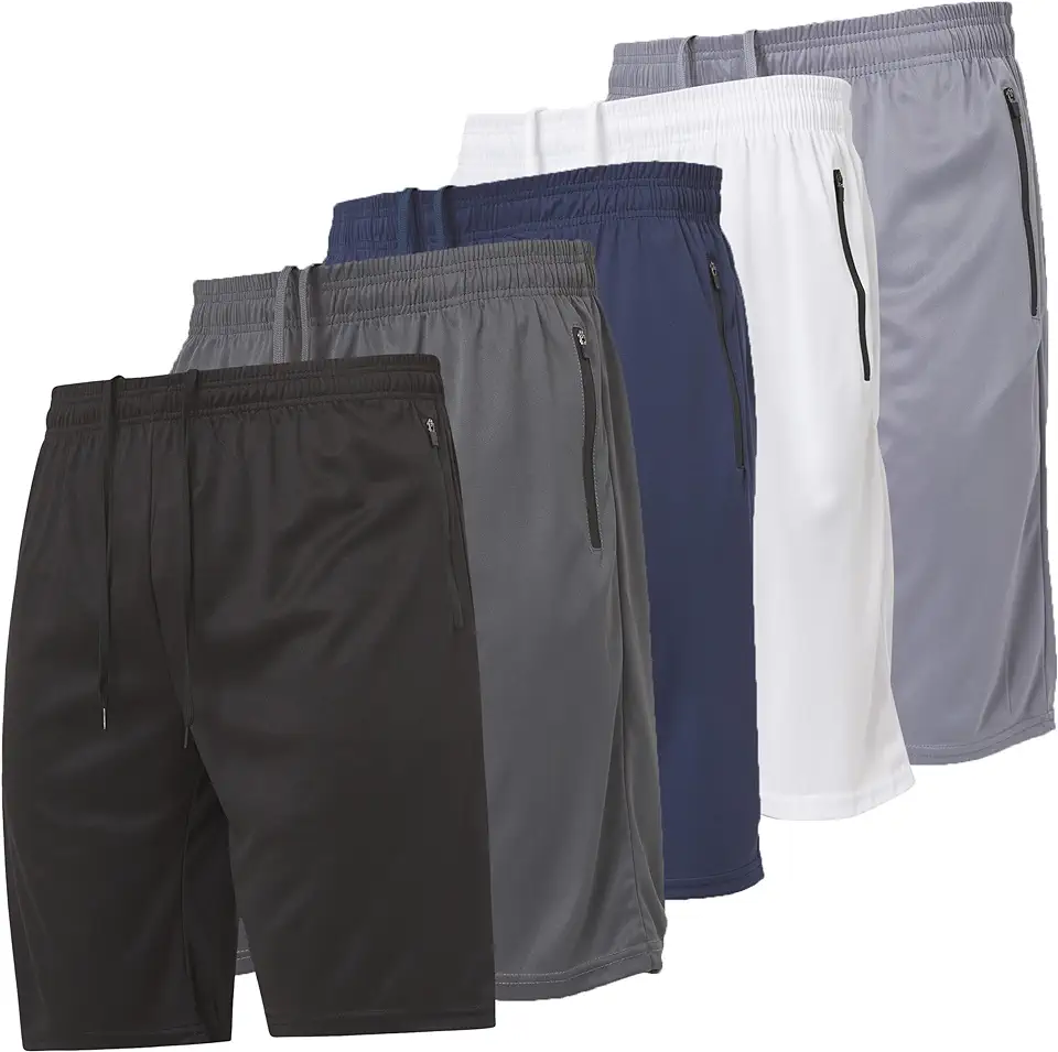 Ultra Performance Mens 5 Pack Athletic Running Shorts, Basketball Gym Workout Shorts for Men with Zippered Pockets