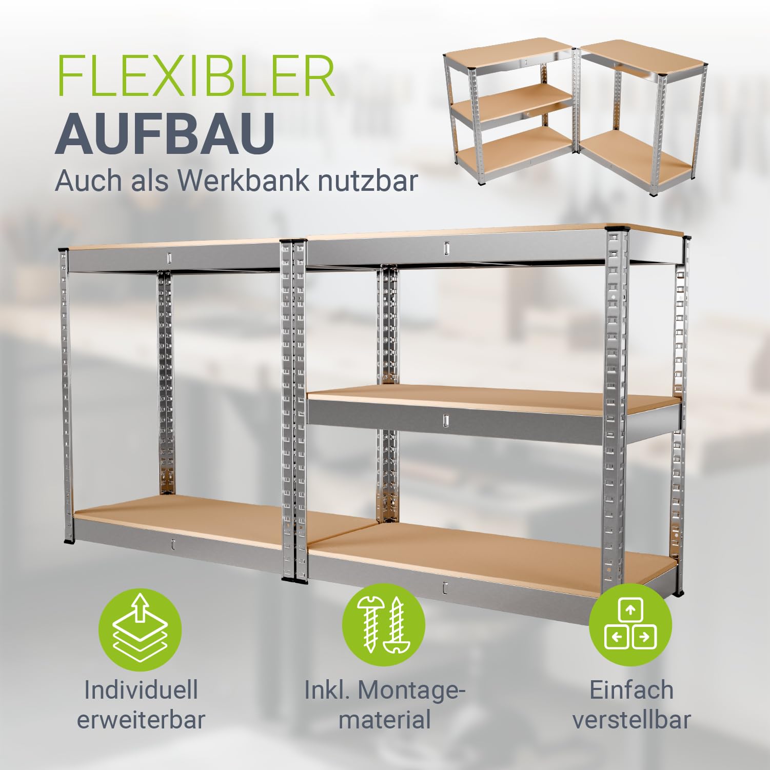 Juskys 2er-Set Lagerregal Easy 2X 160x80x40cm (HxBxT) | 640kg Traglast | 8 Böden | Metall Schwerlastregal Kellerregal Steckregal Regal Regalsystem Metallregal
