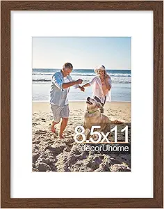 decorUhome 8.5 by 11 Picture Frame, Display Pictures 6x8 with Mat or 8.5x11 without Mat, Wall & Tabletop Display Certificate Frame, Brown, 1 Pack