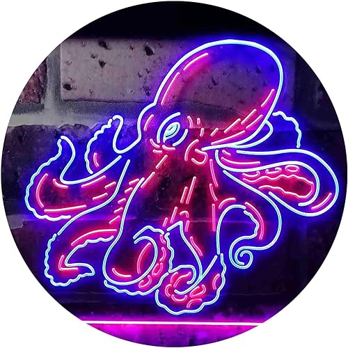 ADVPRO Octopus Ocean Display Room Dual Color LED Neon Sign Azul y Rojo 16 x 12 pulgadas st6s43-i3734-br