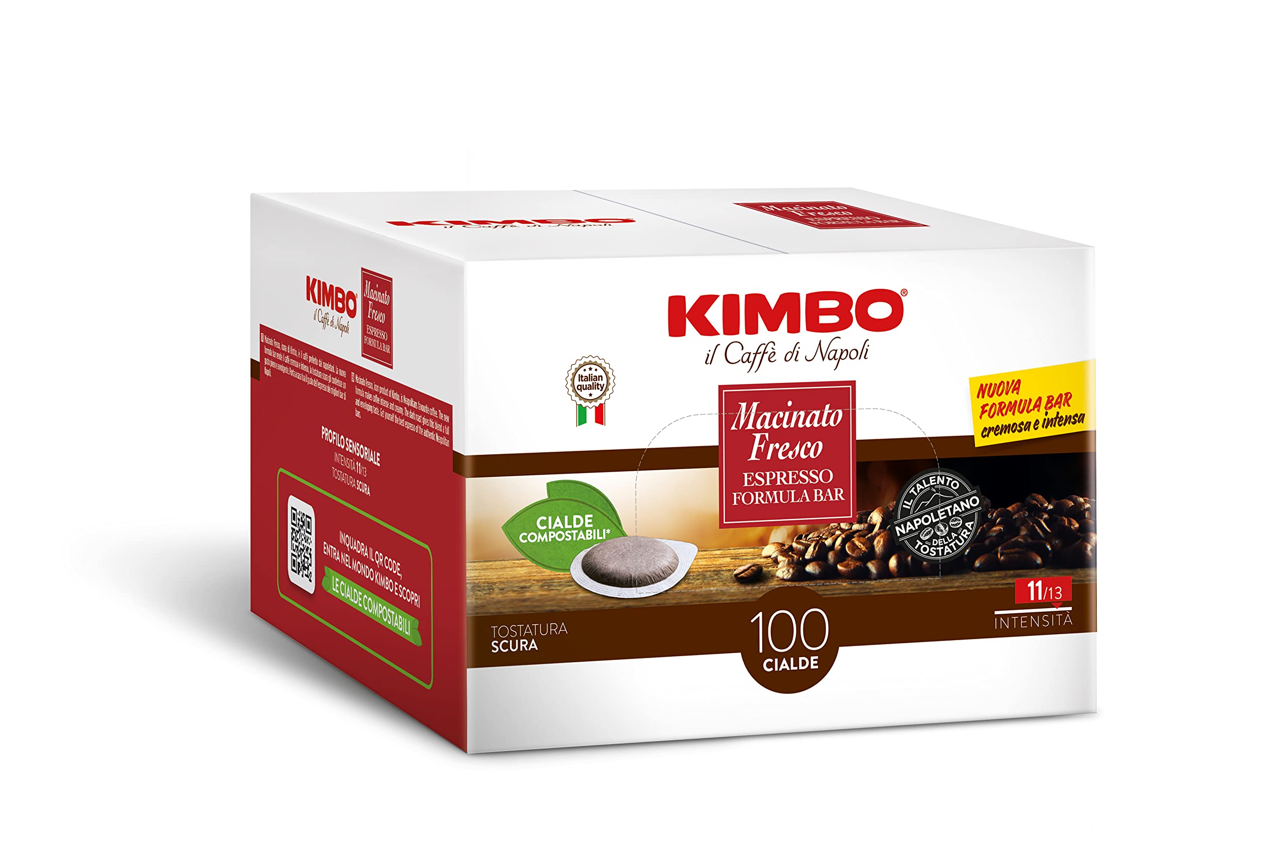 Kimbo 200 Cápsulas Cafè Compostables ESE, Macinato Fresco | 2 Paquetes de 100 Cápsulas, Mezcla Intensa y con Cuerpo, Intensidad 11/13, Tueste Oscuro