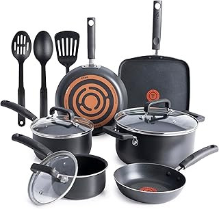 T-fal Signature Nonstick Cookware Set 12 Piece, Oven Broiler Safe 350F, Pots and Pans, Kitchen Cooking Set w/Fry Pans, Sau...