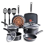 T-fal Signature Nonstick Cookware Set 12 Piece, Oven Broiler Safe 350F, Pots and Pans, Kitchen Cooking Set w/Fry Pans, Saucepans, Saute Pan, Dutch Oven, Griddle, Kitchen, Home, Dishwasher Safe, Black