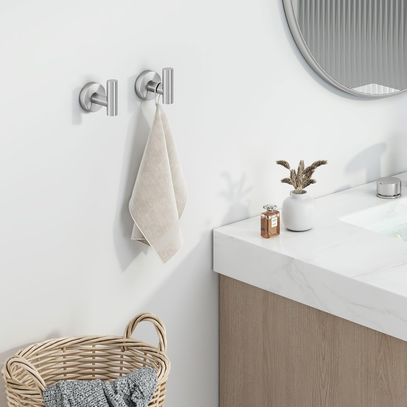 Angle Simple Gancho para toallas de baño, 2 piezas, soporte de acero inoxidable SUS304, moderno colgador de toallas de mano, montaje en pared, níquel cepillado