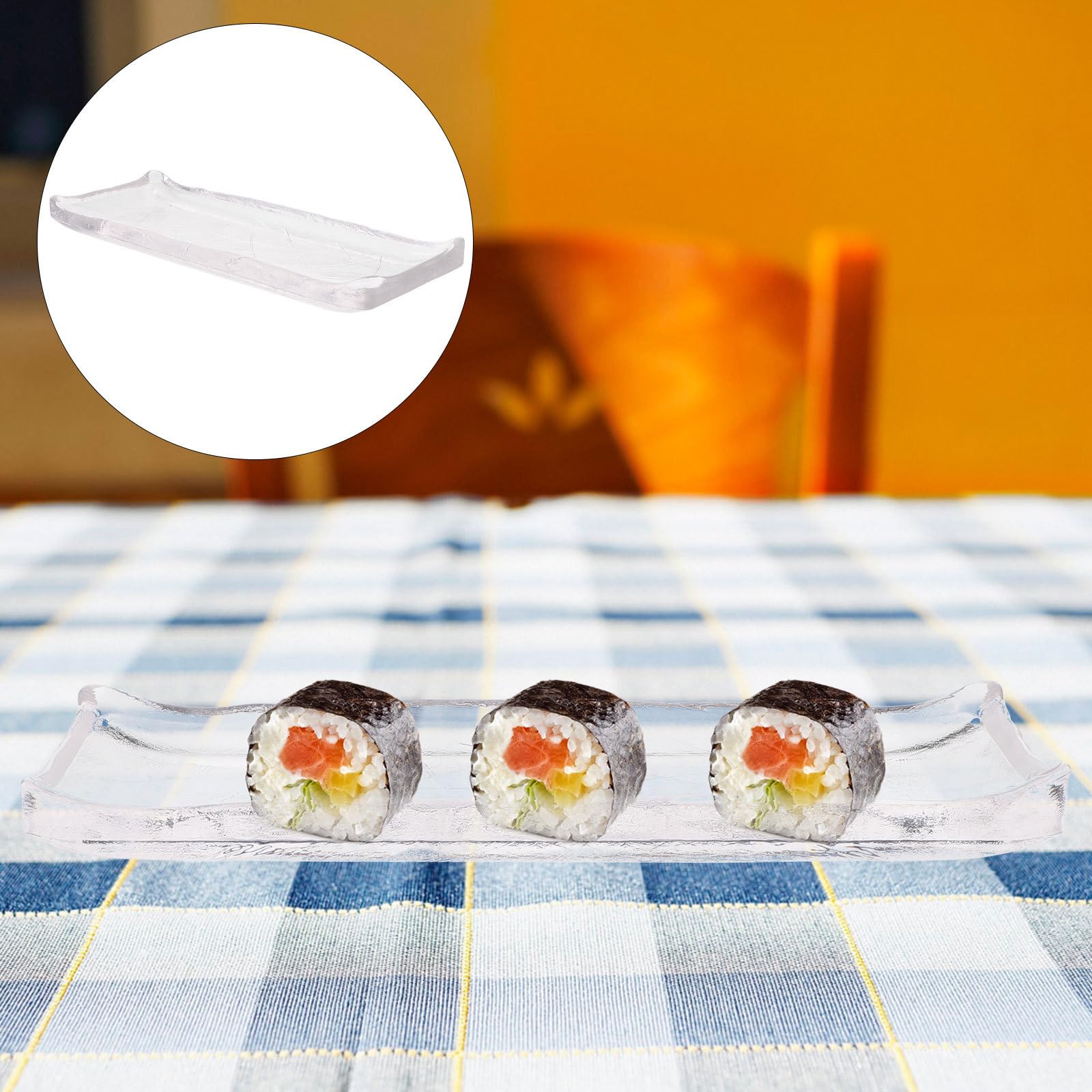 Alipis Plateau de Service à Sushis en Verre Transparent, Grosse Assiette Rectangulaire Japonaise, Antidérapante, Vaisselle pour Restaurant Cuisine, Assiette à Collations Élégante, 1