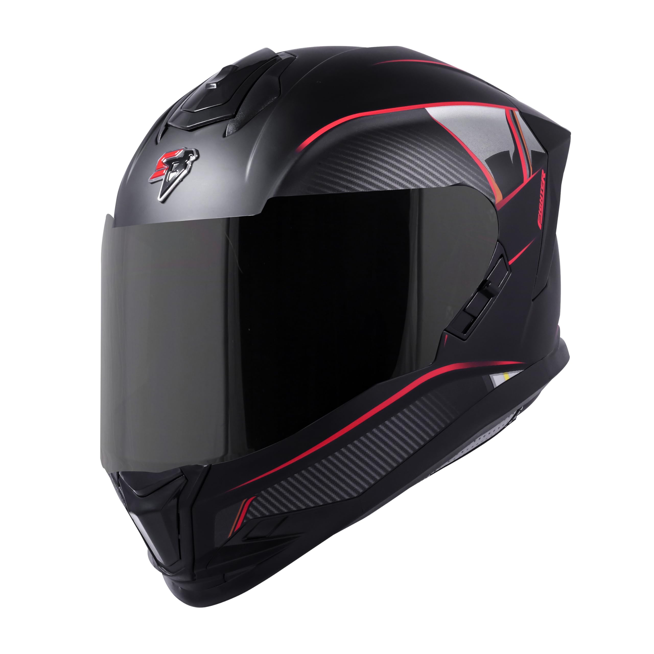 Steelbird SBH-57 Carbon Fighter ISI and DOT Certified Full Face Helmet for Men and Women with Inner Chrome Sun Shield
