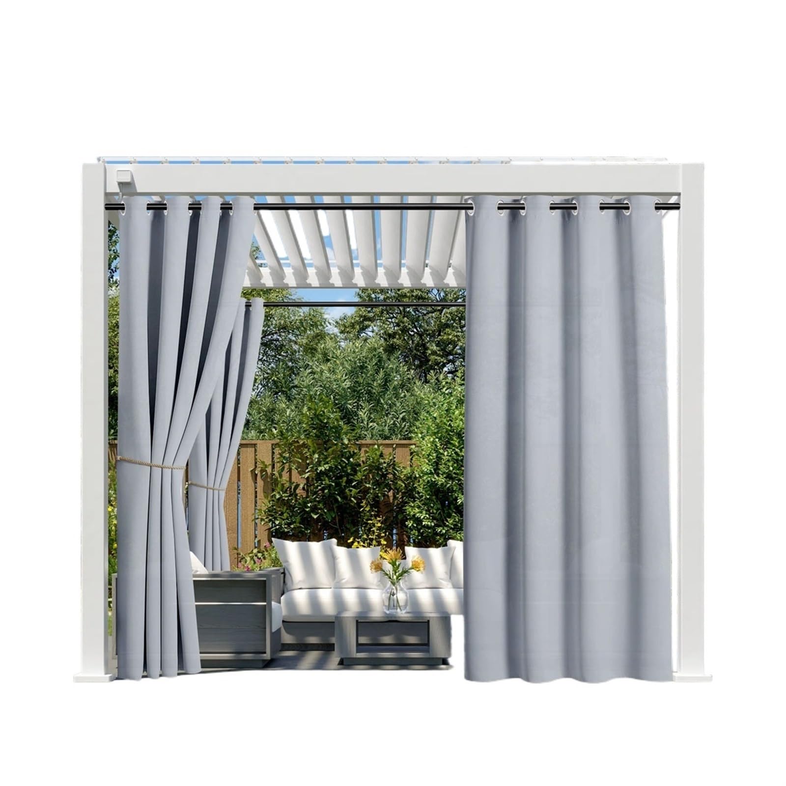 Zymjzbetic Pergola Curtain 1PC, Waterproof Outdoor Grommet Curtain For Patio Gazebo Front Porch Pergola(Sliver,GROMMET TOP_W91 X H213)