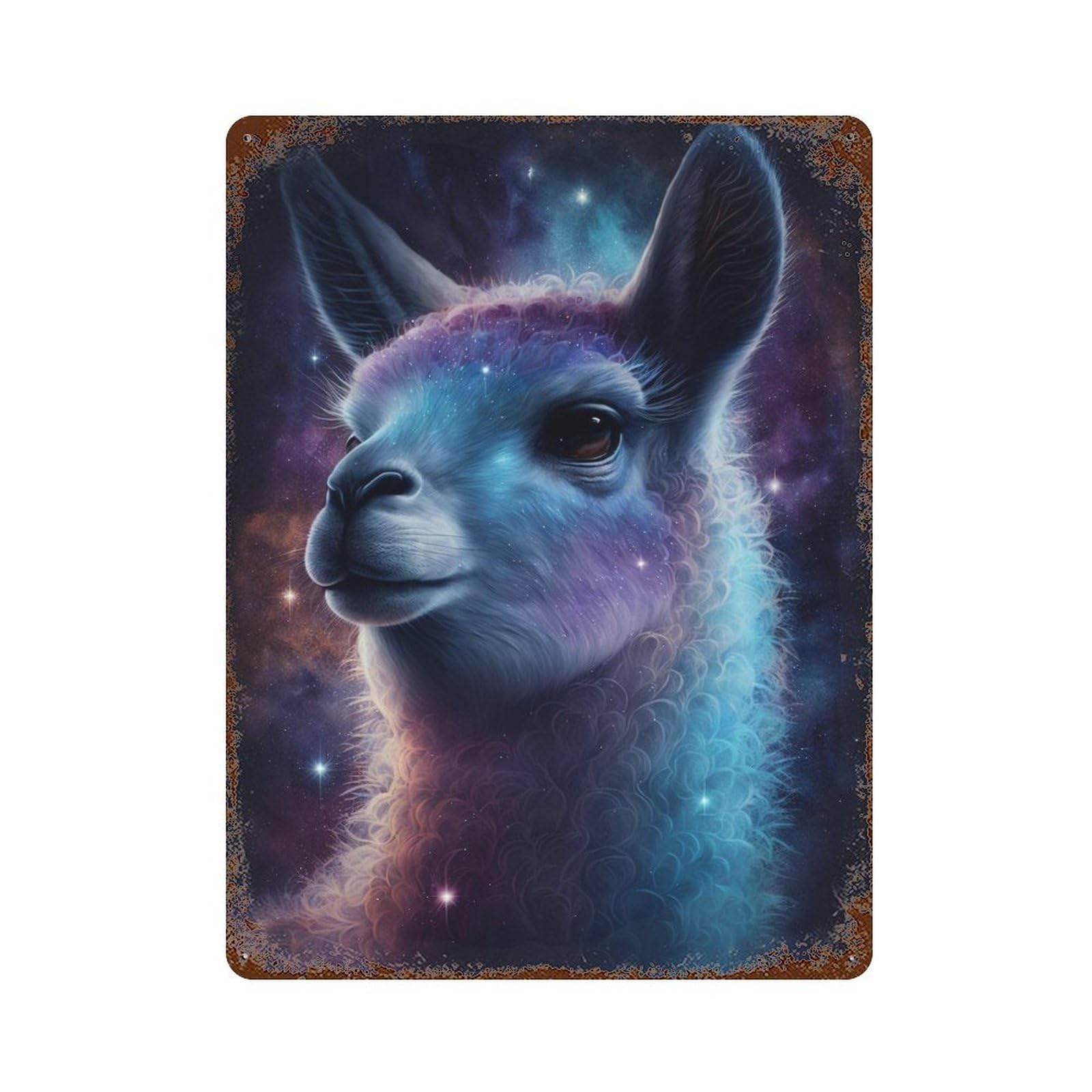 Weathered Tin Sign Cosmic Llama Portrait-20 15.7"x11.8", Rustic Home Decor for Basement, Hobby Room And Garage Decor