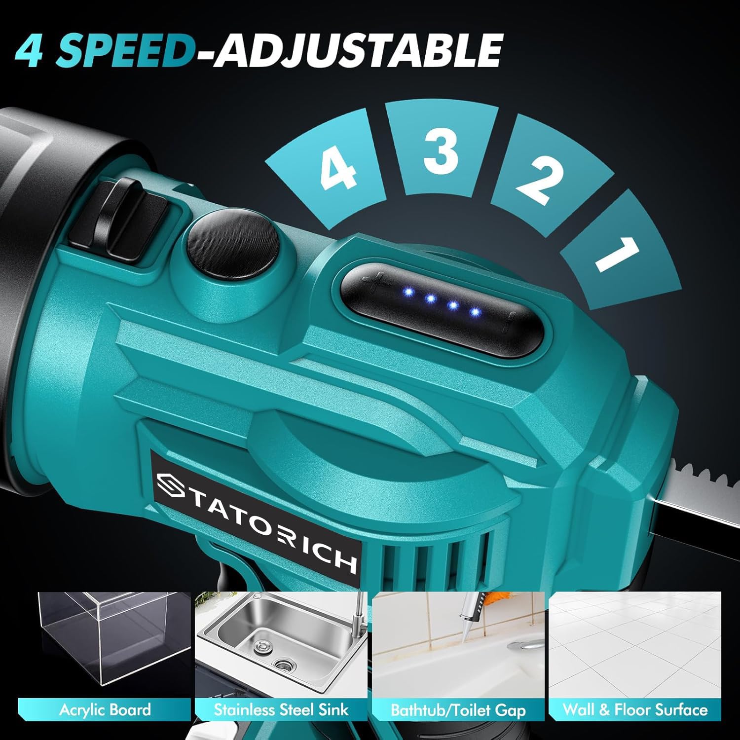 Pistolet à Cartouche sans Fil compatible with Makita 18V(sans batterie), moteur sans balais, 4 vitesses réglables avec LED, pour cartouches 300 ml – Pistolet à mastic professionnel pour rénovation