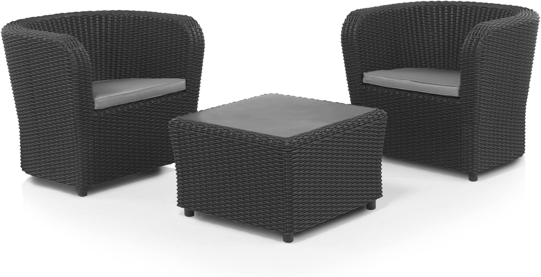 SHAF - Conjunto Jardín Exterior y Terraza - Sofá de 2 Plazas y 2 Sillones con Cojines Acolchados con Mesa Central con Almacenamiento Integrado - Plástico Reciclado - Set Nova Confort Storage - Grafito