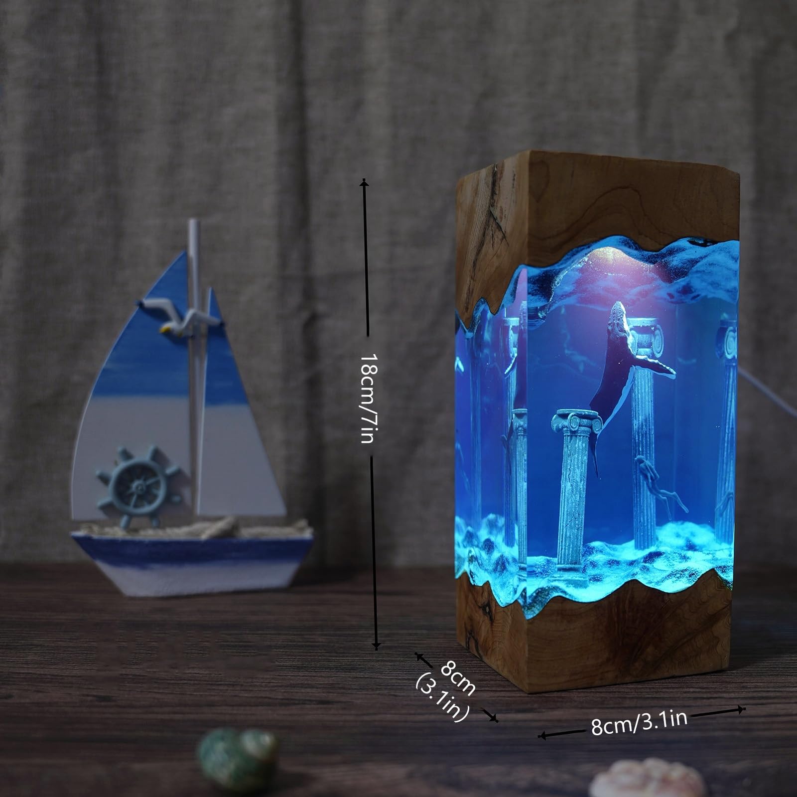 Lámpara Nocturna de Resina Epoxi con Escena Submarina 3D