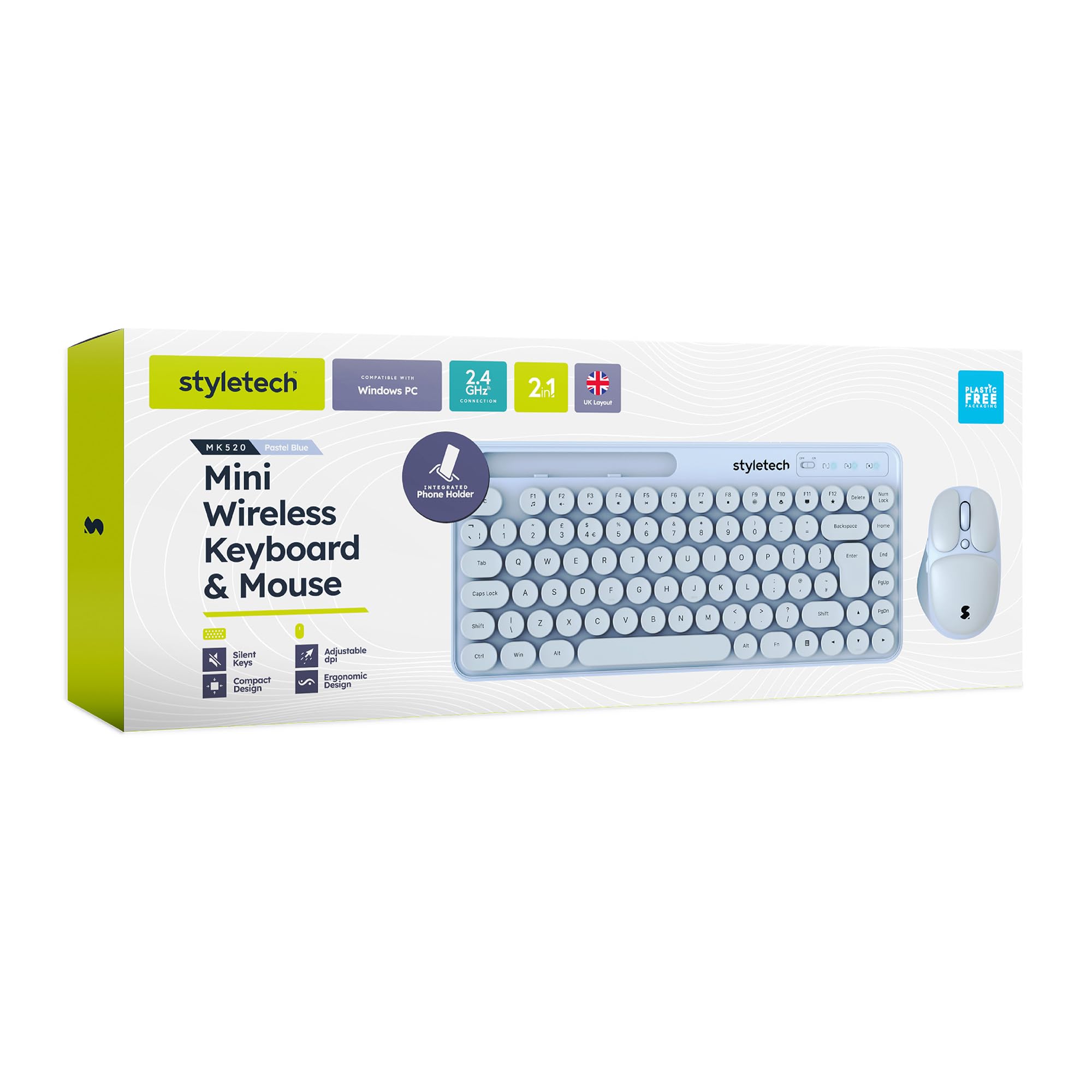 Styletech Wireless Pastel Keyboard and Mouse Bundle - Sky