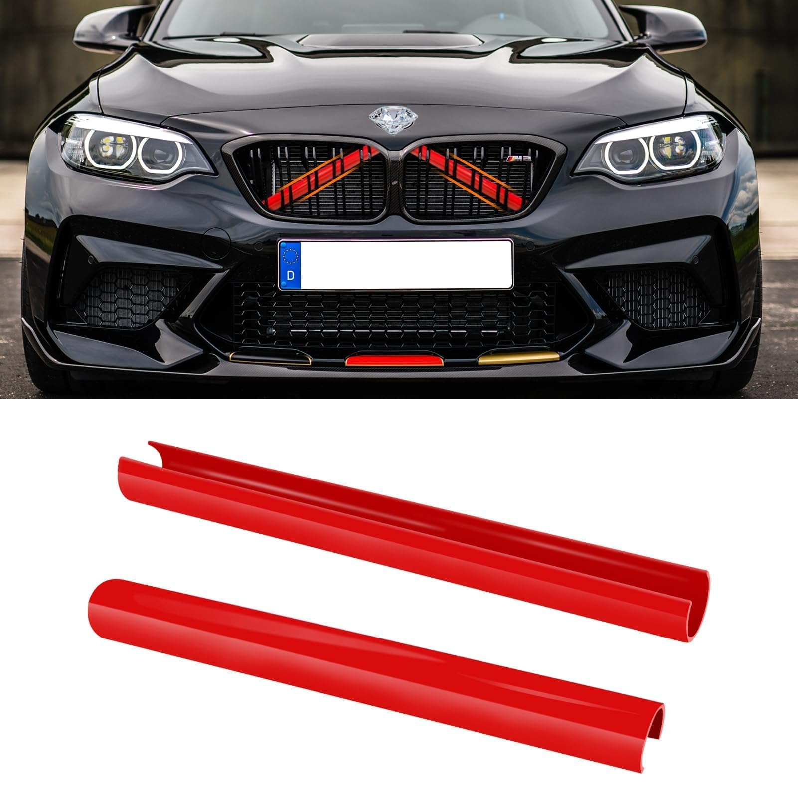 Tryagat 2 Pcs Front Grill Stripes for BMW 1er F40 118i 118d M Sport 2018-2026, Grille Decoration Cover Trim Clips Badge Strips Front Radiator Insert Grill Trim Accessories,Red