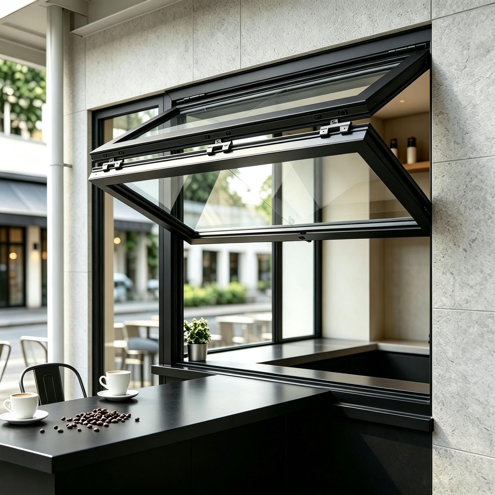 Ventana de servicio de doble hoja con cerradura para food truck y cafetería(Black,W x H 42 x 30 in)