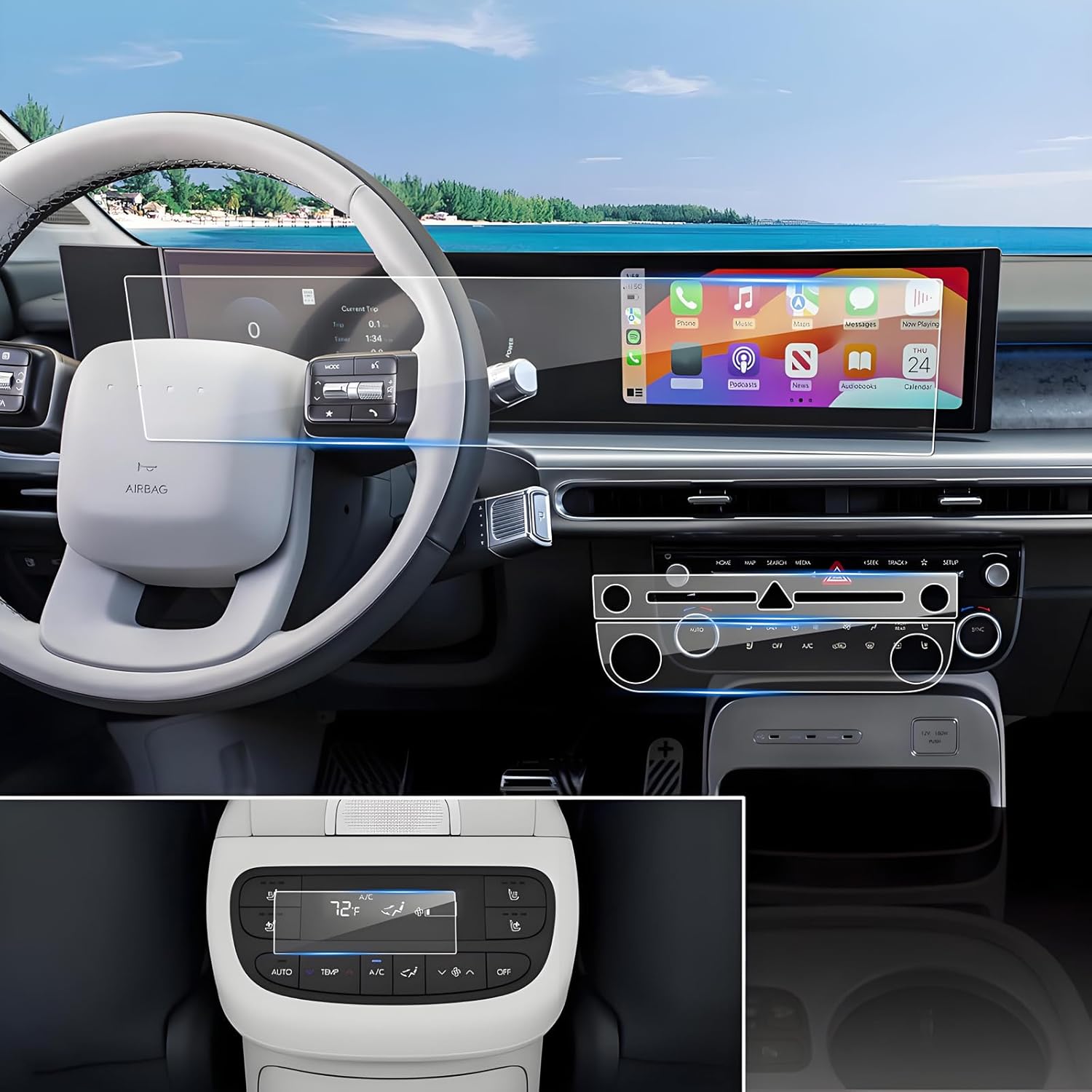 (Double Set) 2026 Ioniq 9 Screen Protector for Hyundai Ioniq 9 Displays (Dual 12.3Inch+Front&Rear Climate Control) (S/SE/SEL/Limited/Calligraphy), 2026 Ioniq 9 Accessories High Clarity for (Ioniq 9) (12.3-inch&A/C) Displays