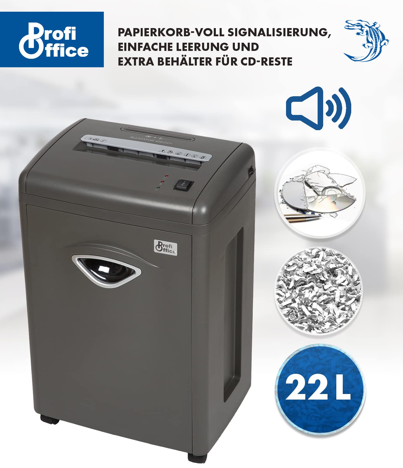 Alligator 405CC +, 5 arkuszy, krzyżowe 2 x 6 mm, CD/DVD, 10 min pozorna pojemność non-stop (91947)