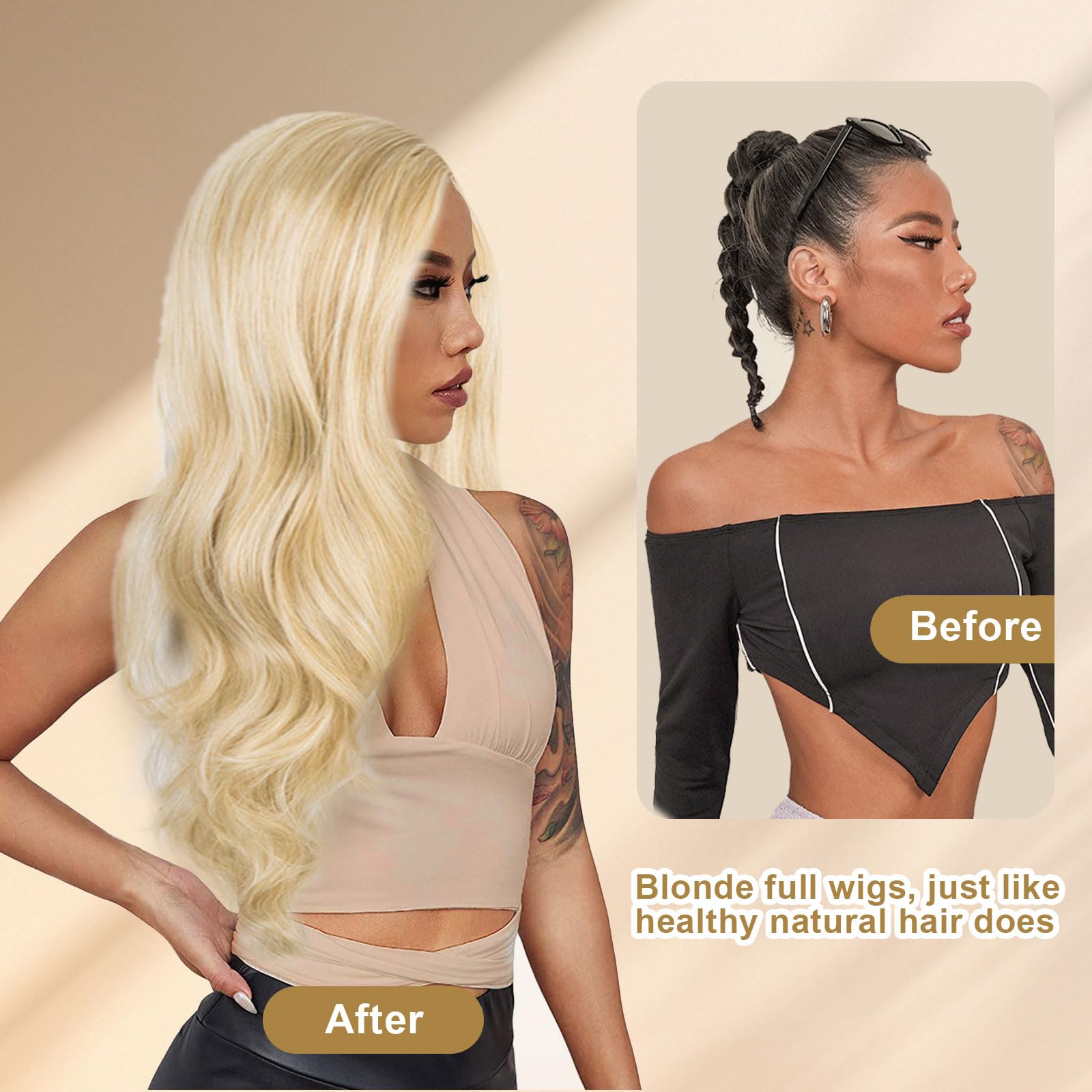 SAIIURV Blonde Long Curly Full Hair Wig for Women 28" 70cm Long Curly Wave Wigs, Ladies Fancy Dress Wig - Image 3