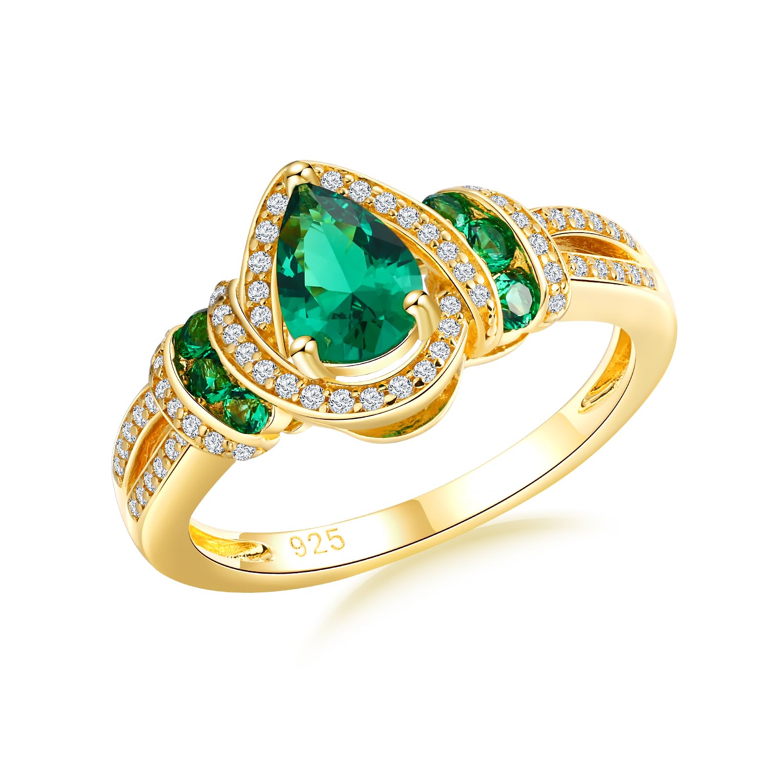 DAYBYDAY Pear Birthstone Rings for Women 925 Sterling Silver Created Gemstone Pear Shaped Engagement Ring Split Shank Anniversary Wedding Rings for