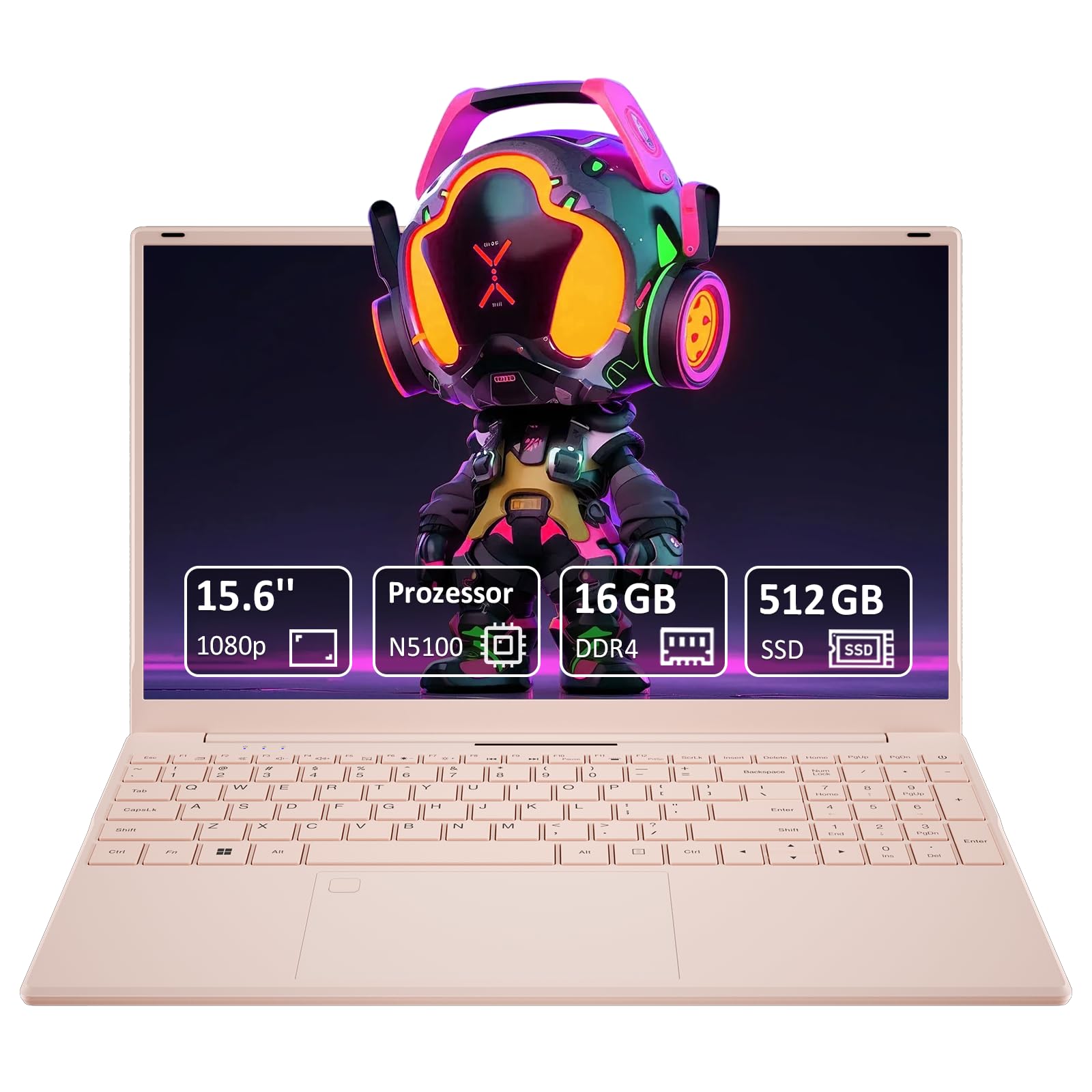 Auusda Laptop 15,6 Zoll FHD IPS Display, 16 GB RAM, 512 GB SSD, Prozessor N5100 (2,8 GHz), Fingerabdrucksensor, Beleuchtete Tastatur, Dualband-WiFi, Bluetooth 4.2 für Business, Studium, Home Office