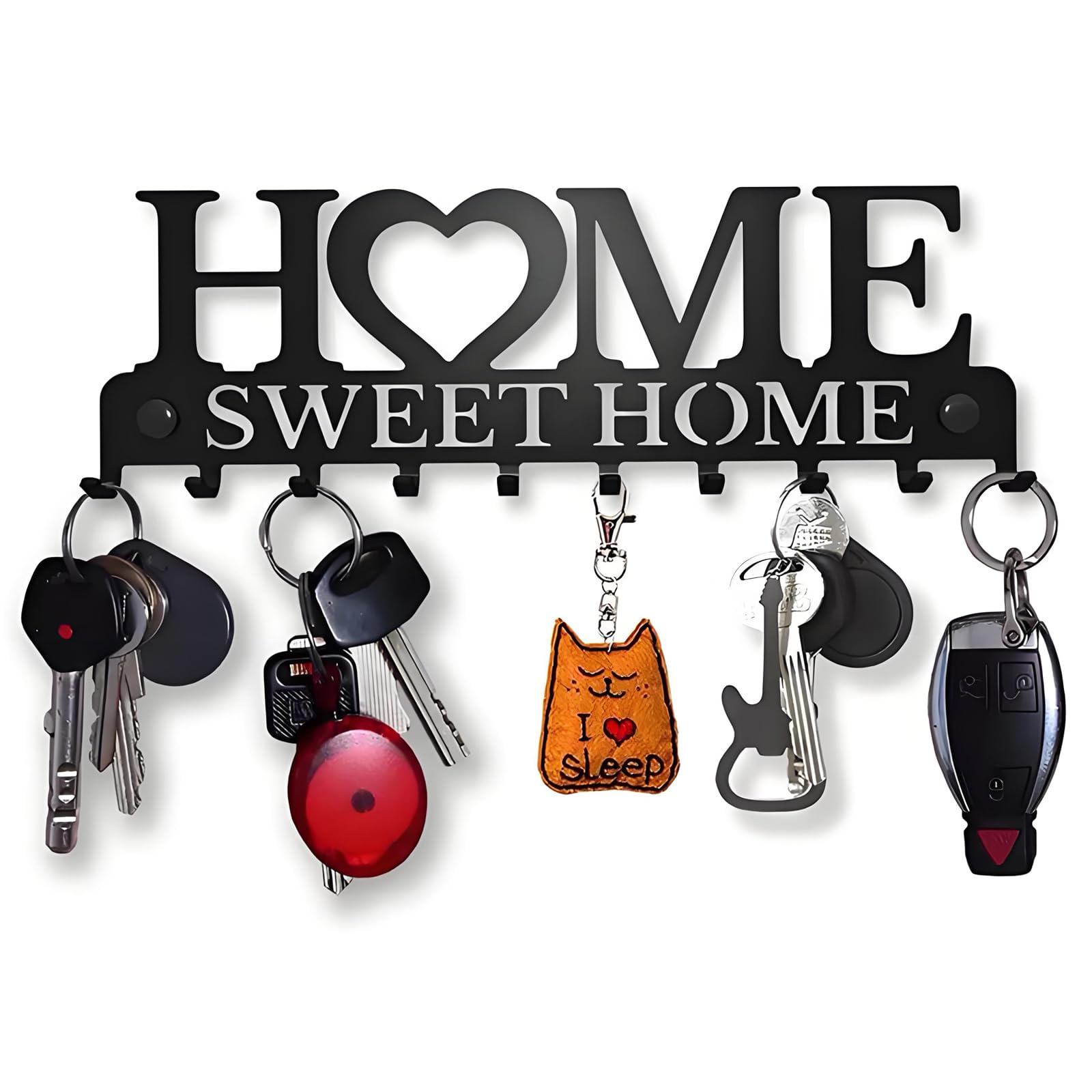 Portachiavi da Parete,Portachiavi da Muro in Metallo con 10 Ganci,Montaggio a Parete per Chiavi Nell'ingresso,per Ingresso, Cucina,Corridoio,Camera da letto,Soggiorno,Nero (26 cm)