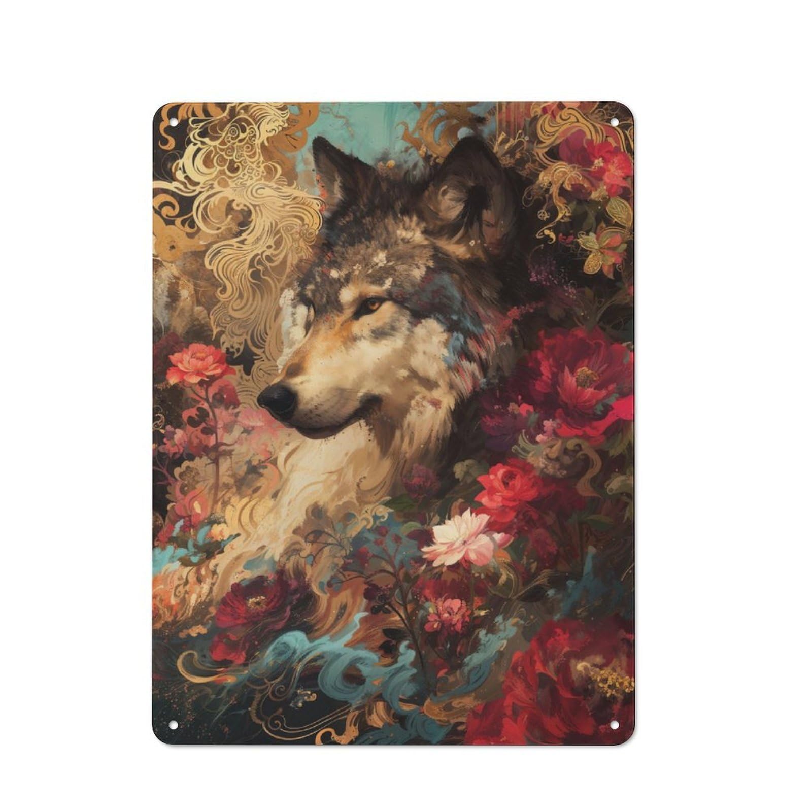 Junmoney Wolf Blossom Retro-Style Metal Wall Sign 40X30cm For Pub Or Café, A New Home Present For Hospitality Wall Decor Collectors