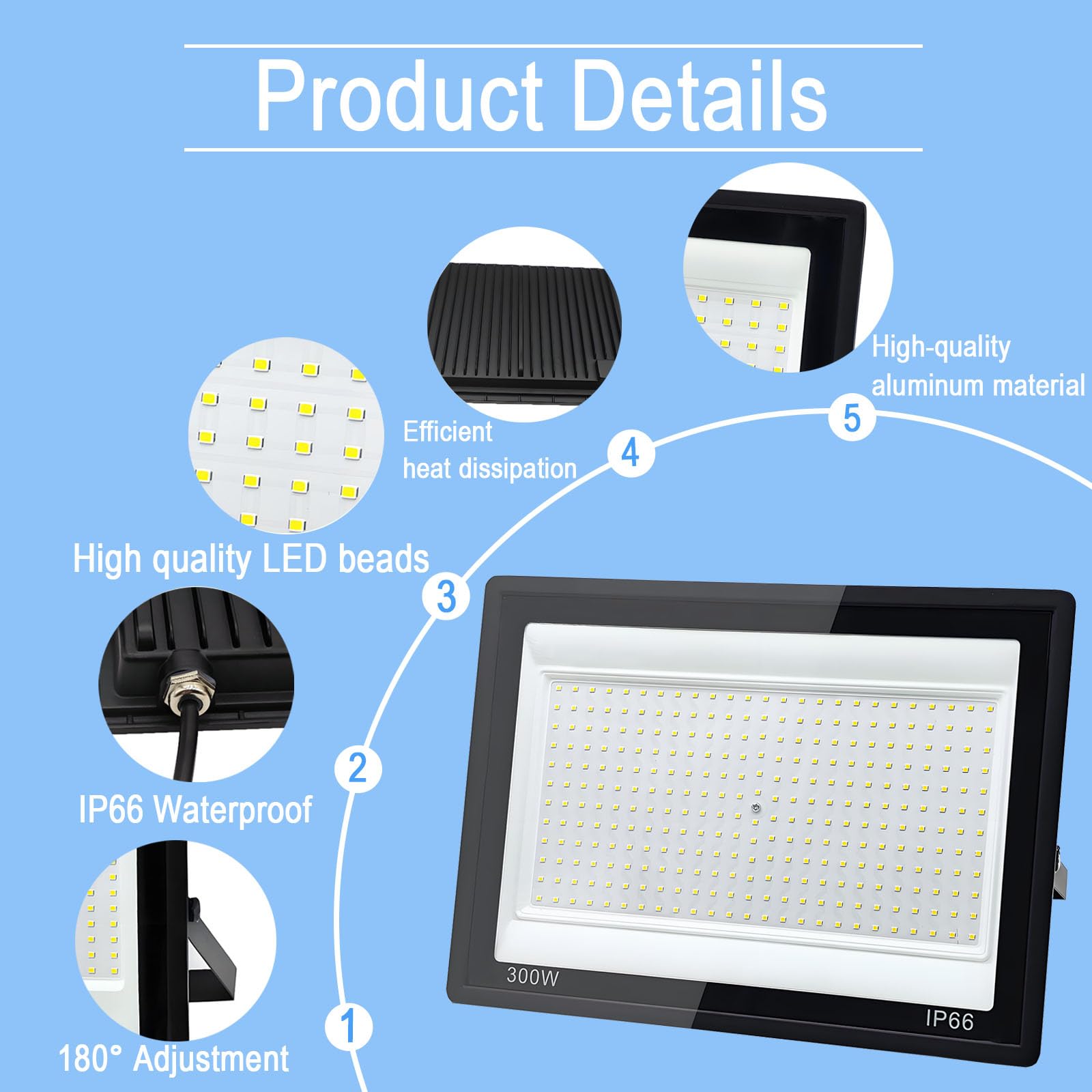 2 Pièces Projecteur LED Extérieur 300W, 1M Câble Blanc Froid 6500K Projecteur LED, Spot led Extérieur IP66 Étanche, pour Jardins, Terrasses, Cours, Balcons, Parcs, Garages, Usines, Carré