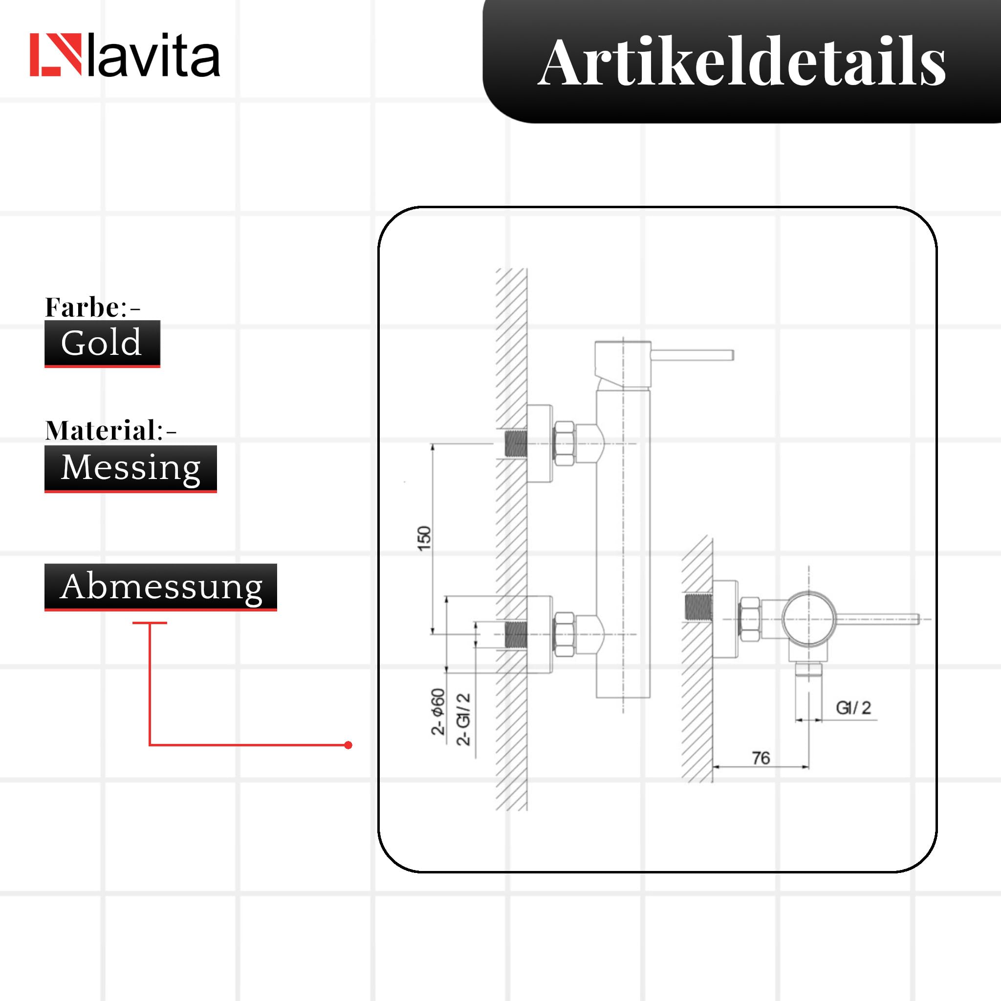 Lavita Orion - Rubinetto doccia in oro spazzolato, con corpo in ottone di alta qualità, design elegante