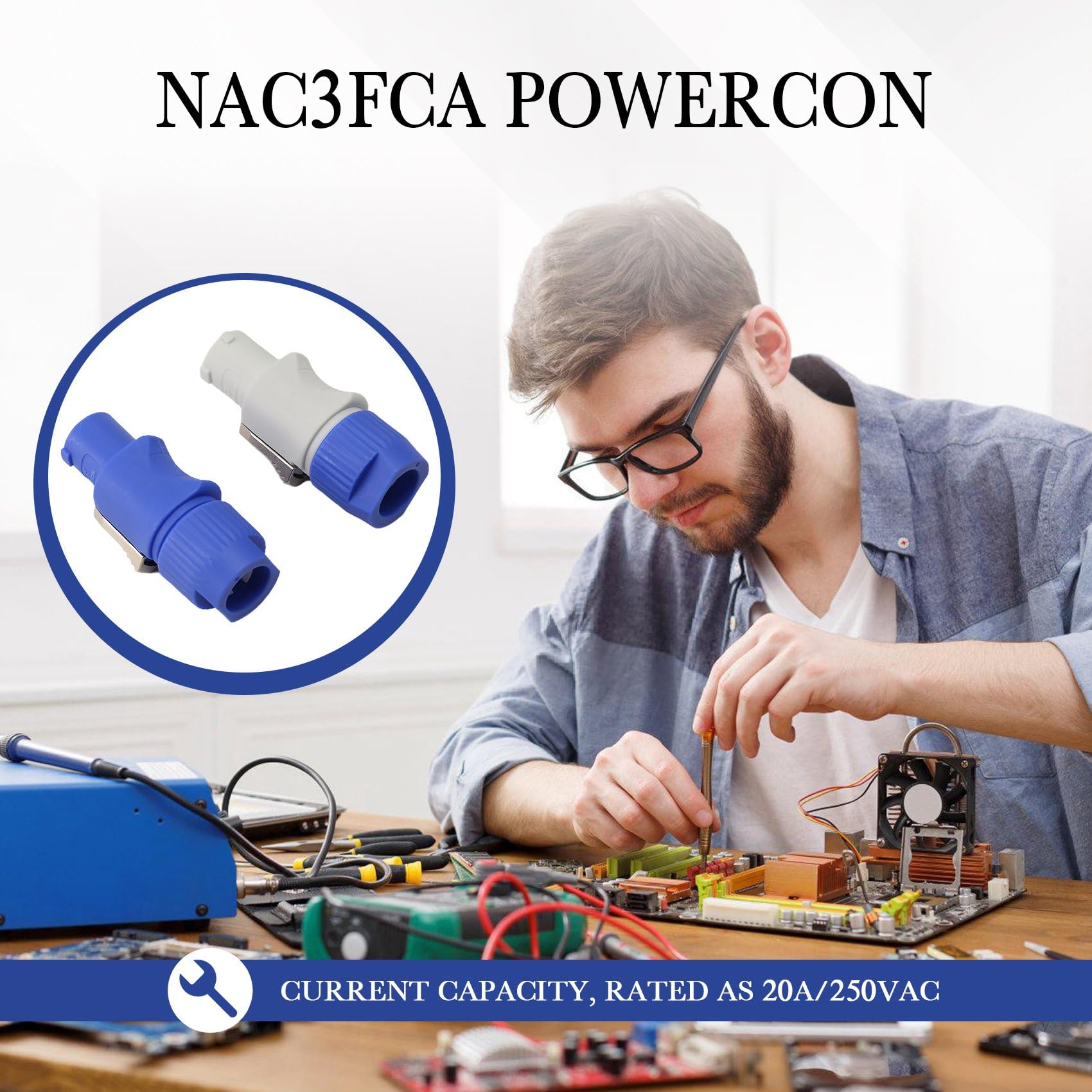20 Pièces Connecteur Powercon NAC3FCA NAC3FCB Prise Haut-Parleur 20A 250V AC Connecteur de Prise D'Alimentation Bleu et Gris Blanc
