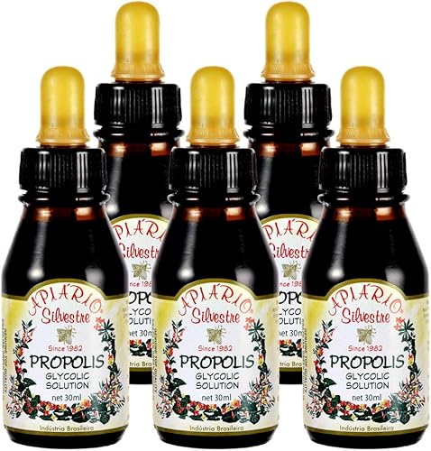 Distribuidor oficial - 5 botellas de extracto glicólico líquido de propóleo de abeja verde brasileña, sin alcohol, sin cera, sin azúcar (PG)